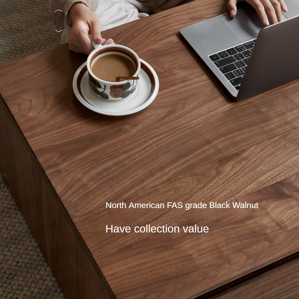 Modern Minimalist Black Walnut Solid Wood Coffee Table - Handcrafted Mid-Century Style Living Room Centerpiece for Home Decor