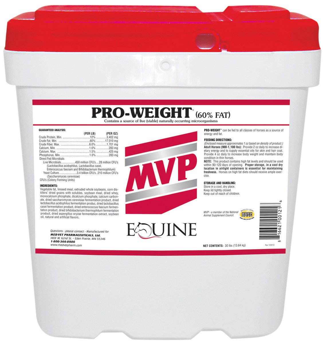 MVP Pro-Weight 30lb High-Calorie Horse Weight Gain Supplement for Healthy Muscle Development - Ideal for Underweight, Senior & Performance Horses