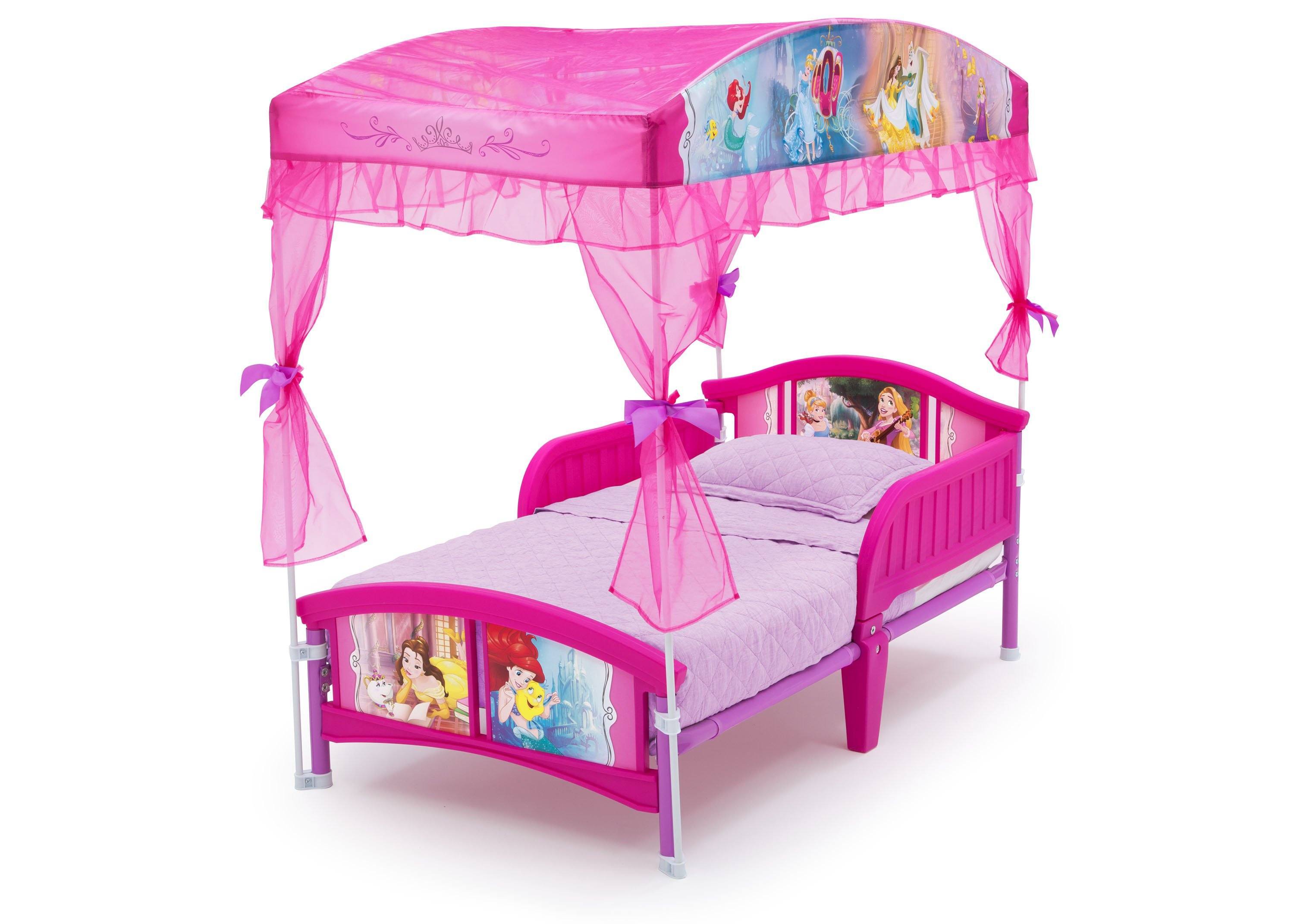 Princess Canopy Toddler Bed for Girls - Pink & White Floral Design - Perfect for Nursery, Bedroom Decor & Kids Sleepover Parties