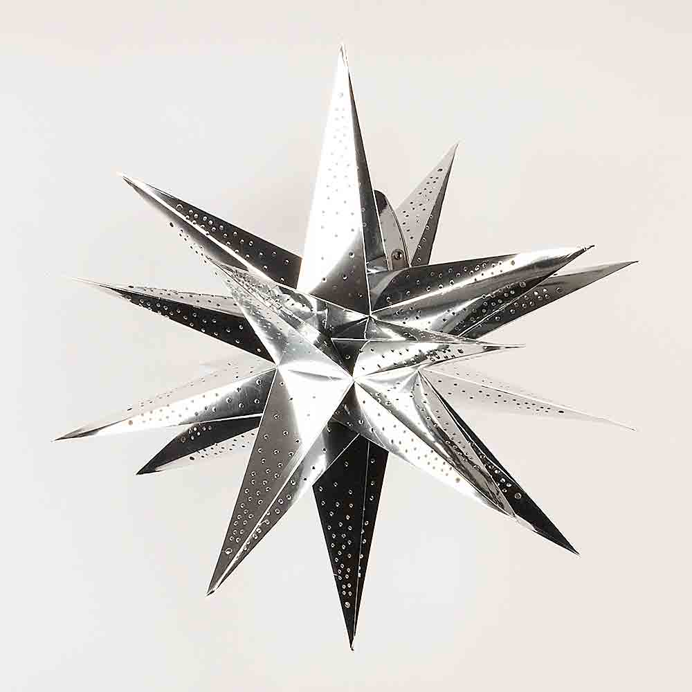 24-Piece Moravian Glossy Silver Multi-Point Paper Star Lanterns - Elegant Hanging Wedding & Party Decorations for Indoor/Outdoor Events, Christmas, Baby Showers & Home Decor