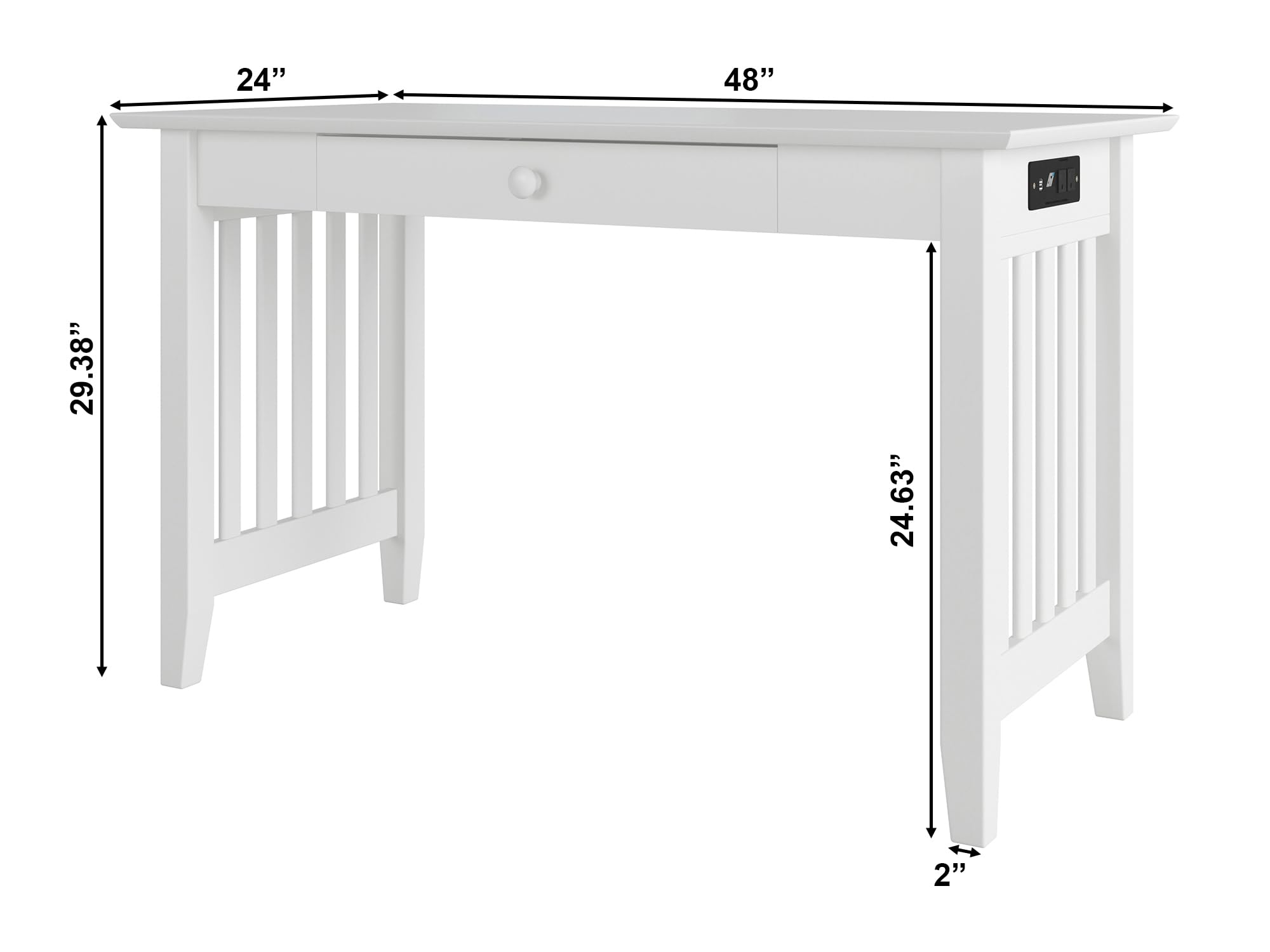 AFI Mission Style White Wooden Desk with Drawers & Built-in USB Charger - Perfect for Home Office, Study Room & Small Spaces