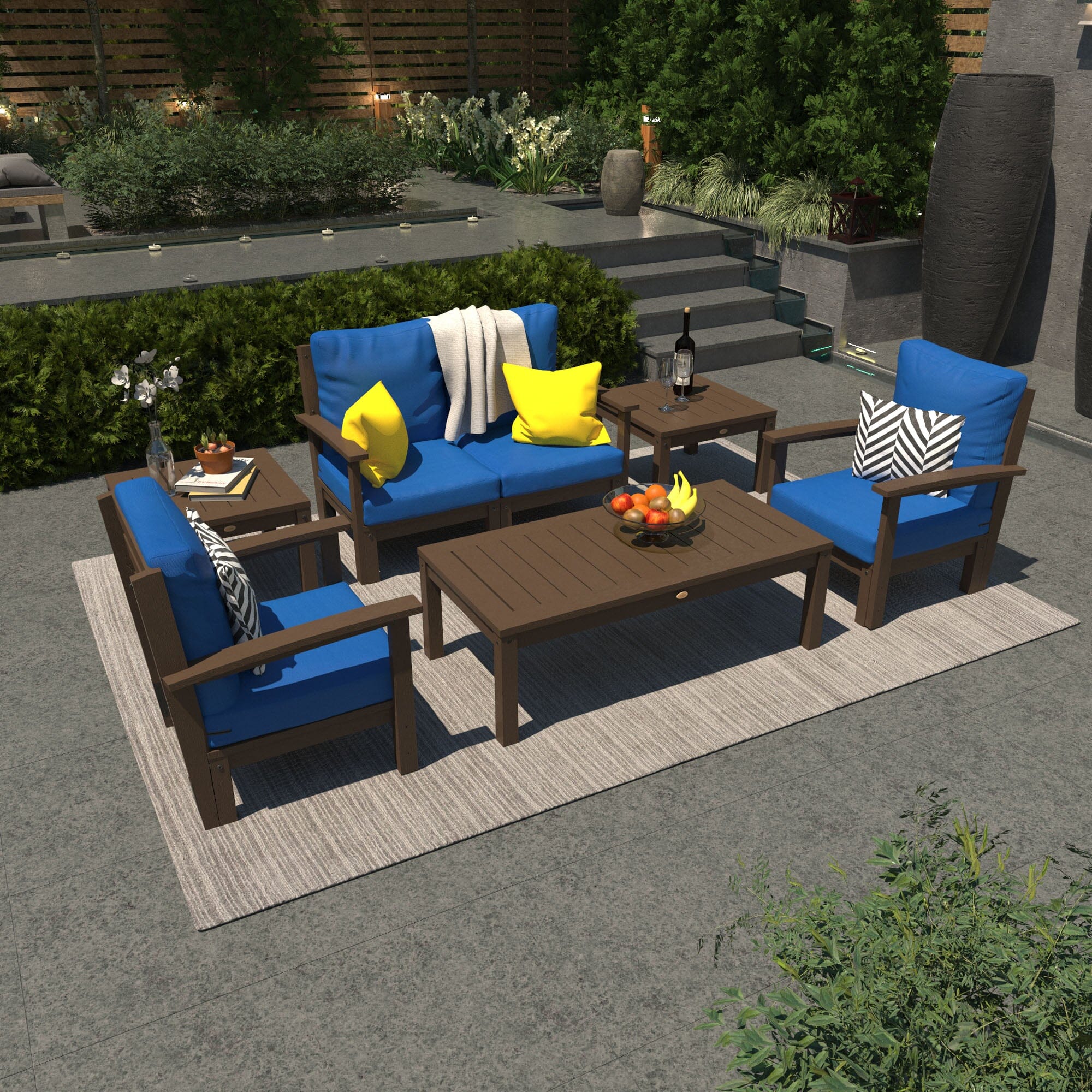 Custom Deep Seating Outdoor Furniture Set - 2-Seater Loveseat, Pair of Chairs, Coffee Table & 2 Side Tables for Patio, Garden or Poolside Relaxation
