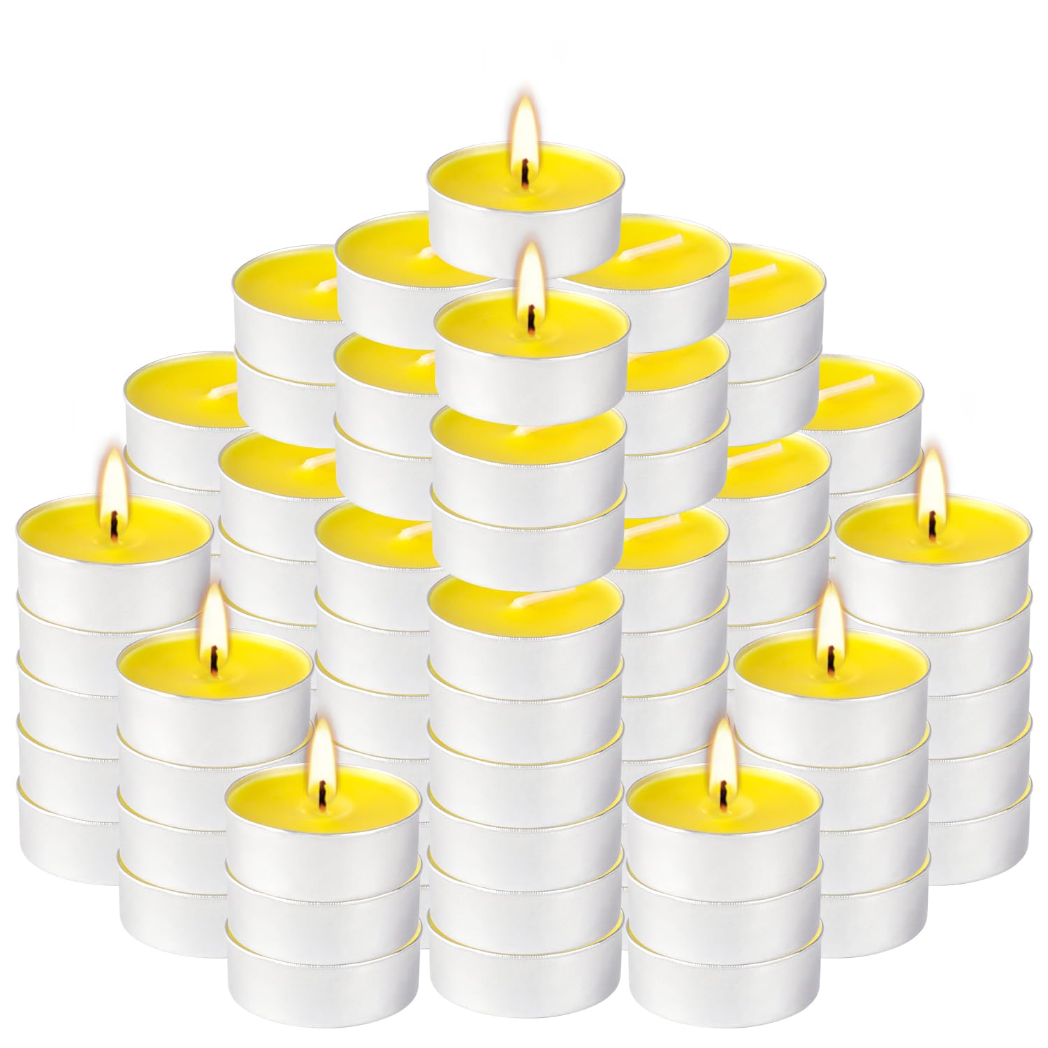 100-Pack Lemon Scented Tealight Candles - 4-Hour Burn Time, Aromatherapy Votive Candles for Home, Wedding, Holiday & Emergency Use - Yellow (Perfect for Relaxation, Meditation & Decor)