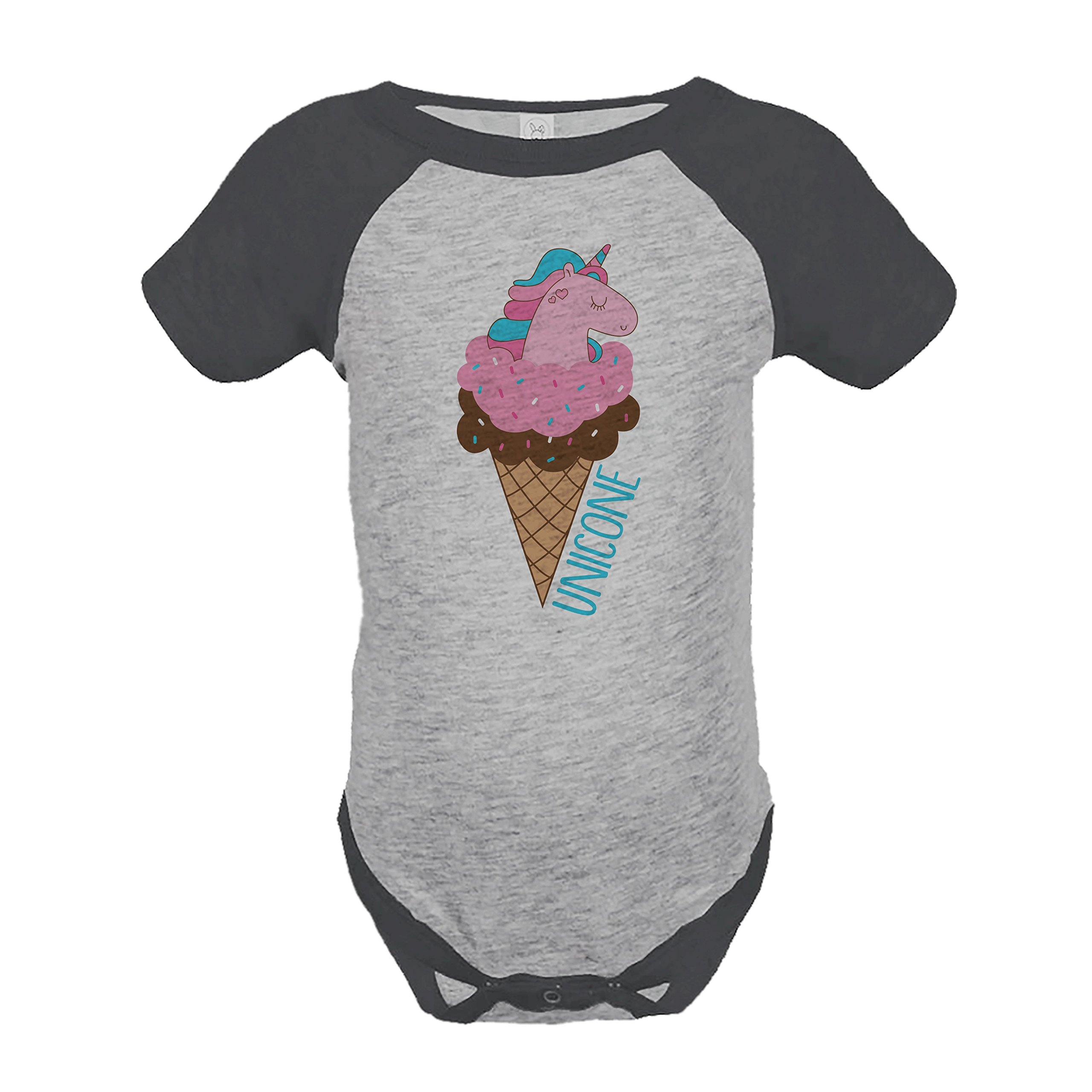 7 Ate 9 Apparel Girls' Ice Cream Unicorn Print One-Piece Romper - Soft Grey Cotton Pajamas for Toddler & Kids - Perfect for Playtime, Sleepovers & Birthday Gifts