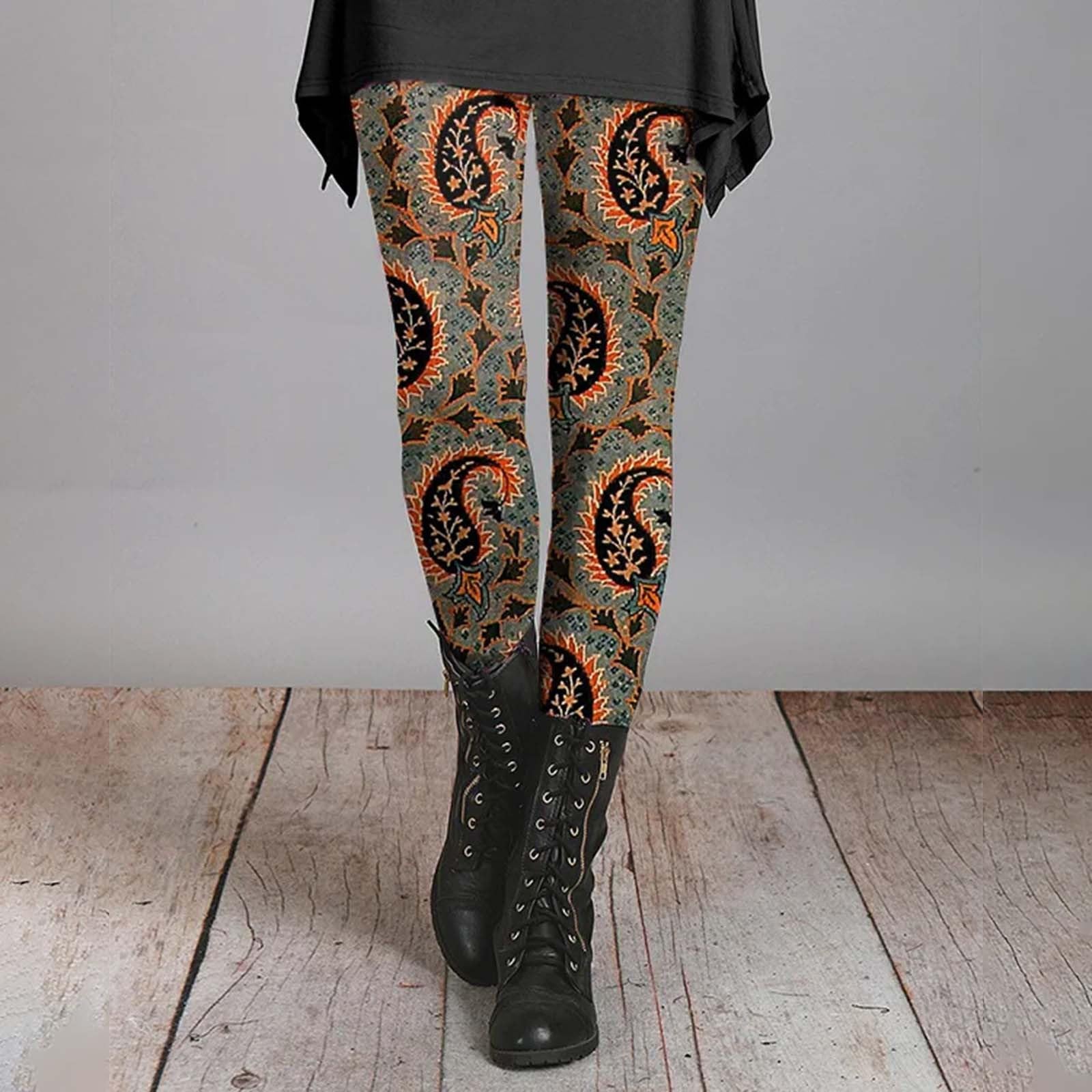 Kainawee Women's Boho Printed Leggings - Soft Stretchy Skinny Yoga Pants, High Waisted Comfy Tights for Workout, Athletic & Fitness - Perfect for Yoga, Gym, Running and Casual Wear