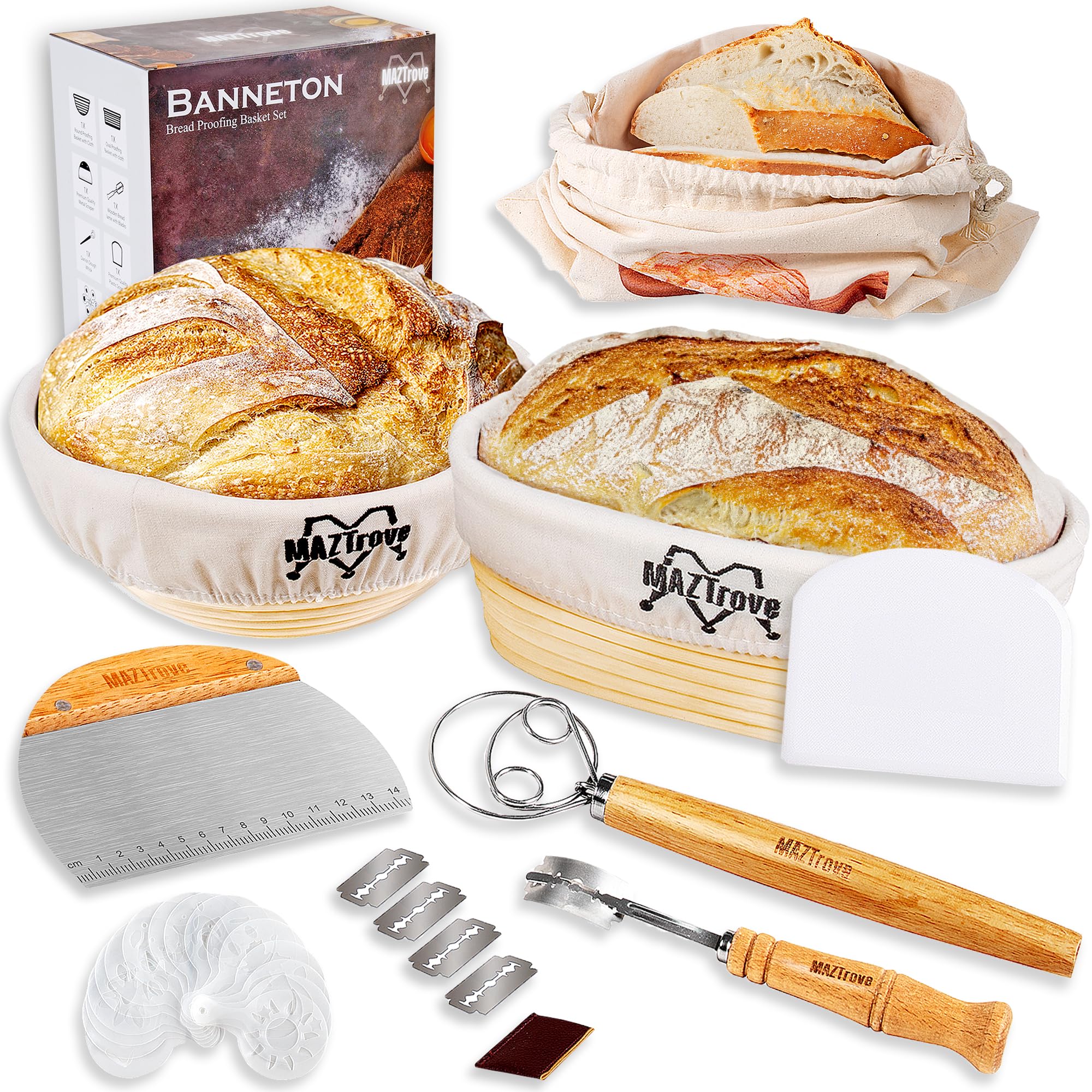 2-Piece Banneton Bread Proofing Basket Set - 10