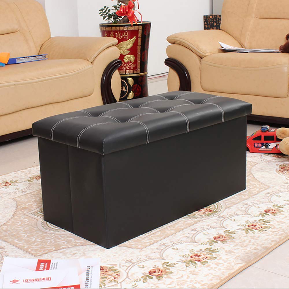 Folding Storage Ottoman Cube with Thickening Sponge - PU Leather Foot Stool & Toy Chest, 29x14.9x14.9 Inches, Quick Assembly for Living Room, Bedroom & Nursery Organization