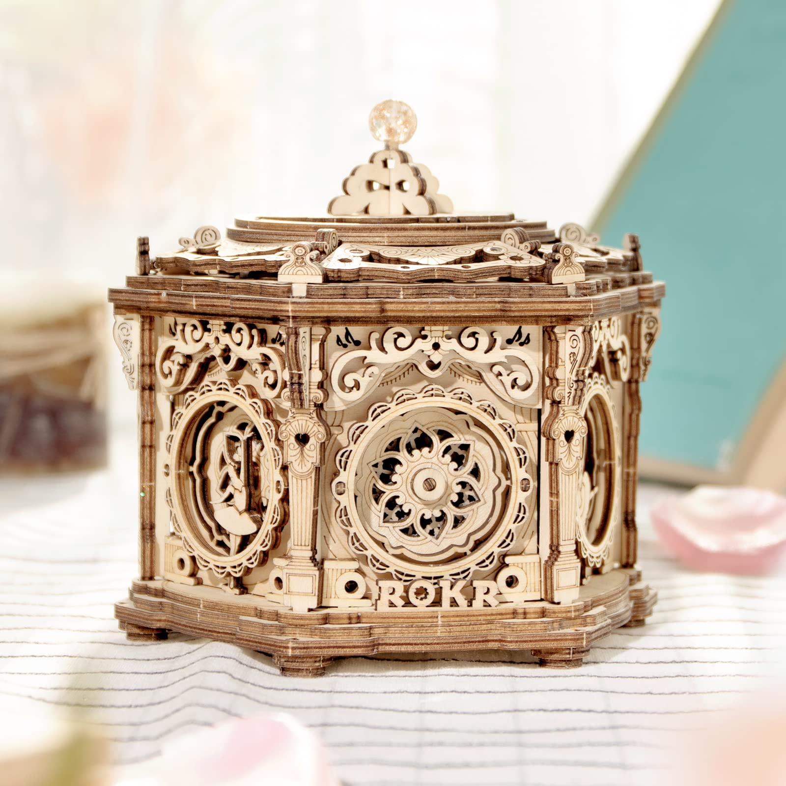 ROKR 3D Wooden Puzzle for Adults - DIY Mechanical Music Box Kit with Rotating Secret Garden Design, Perfect Model Building Gift for Teens & Adults Ages 14+ | Great for Home Decor, Relaxation & Creative Hobbies