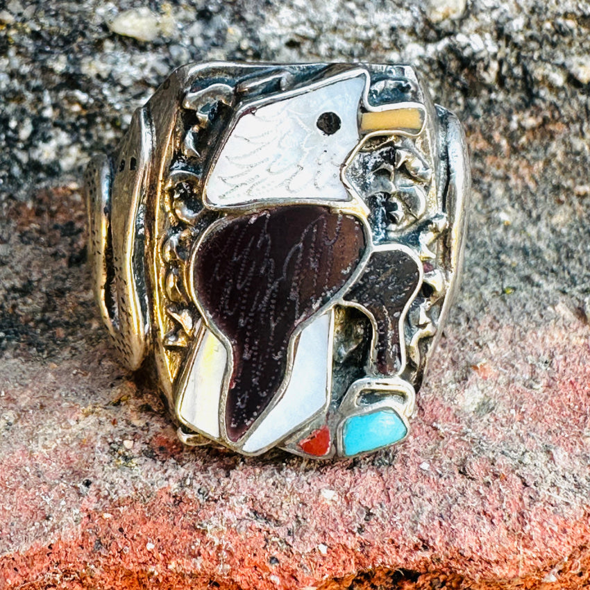 Authentic Zuni Sterling Silver Signet Ring - American Bald Eagle & Snake Design - Size 10.5 - Native American Jewelry - Perfect for Gift Giving, Weddings & Special Occasions