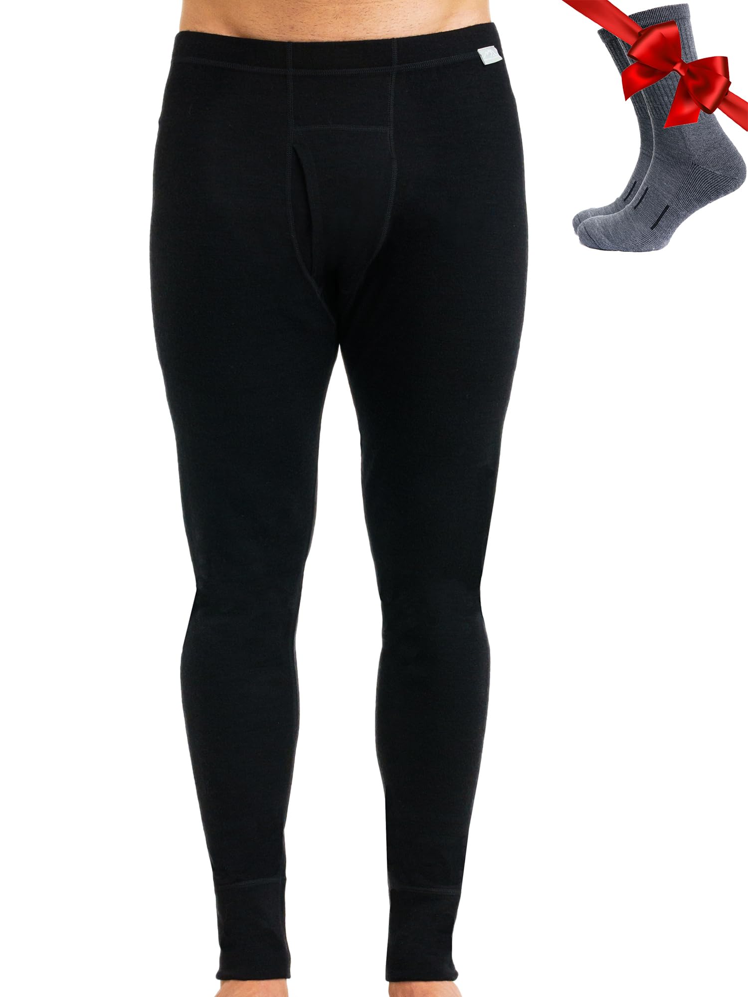 Merino.tech 100% Merino Wool Thermal Underwear for Men - Lightweight, Midweight & Heavyweight Base Layer Pants with Socks | Cold Weather Hiking, Skiing & Winter Outdoor Activities