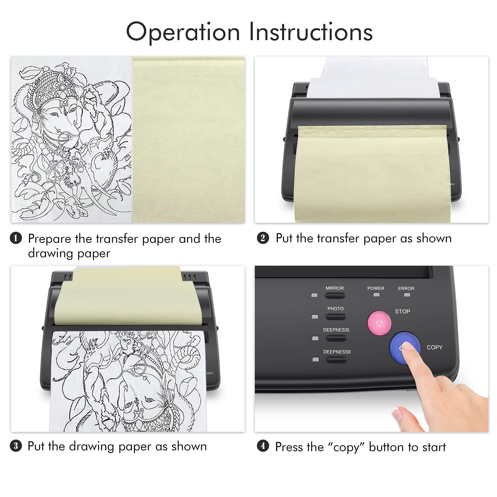 Professional TATELF Tattoo Stencil Machine - Thermal Copier & Printer for Tattoo Artists with 20pcs Transfer Paper (Black) - Perfect for Tattoo Shops, Home Studios & Professional Body Art Design