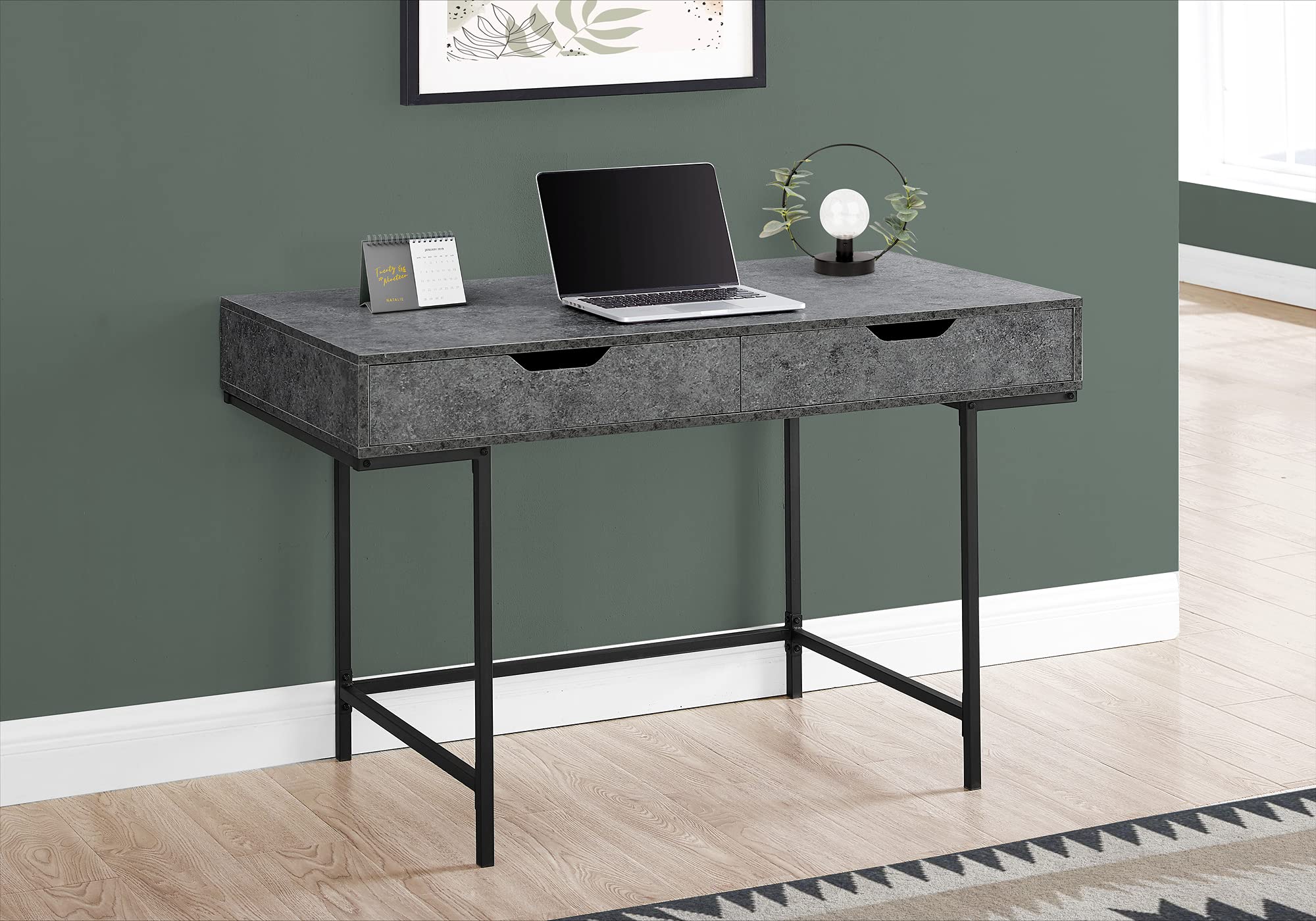 Monarch Specialties I 7559 48-Inch Modern Computer Desk with Storage Drawers - Home Office & Laptop Workstation, Metal Frame & Laminate Surface in Grey/Black - Perfect for Small Spaces & Remote Work