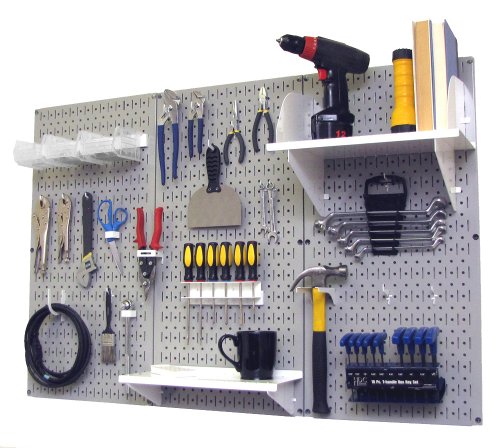 Gray Pegboard with White Accessories