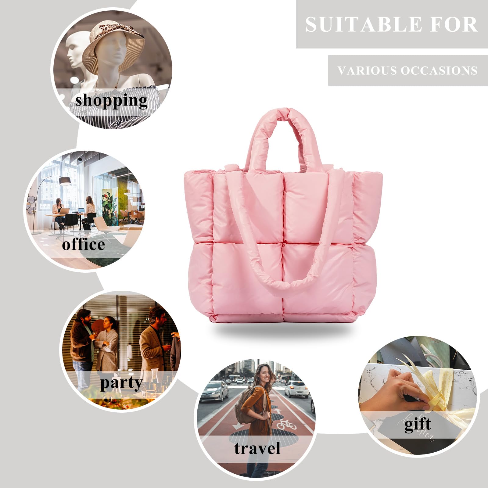 Soft Puffy Tote Bag for Women - Lightweight Winter Down Cotton Padded Quilted Shoulder Handbag Purse | Perfect for Work, Travel & Casual Outings