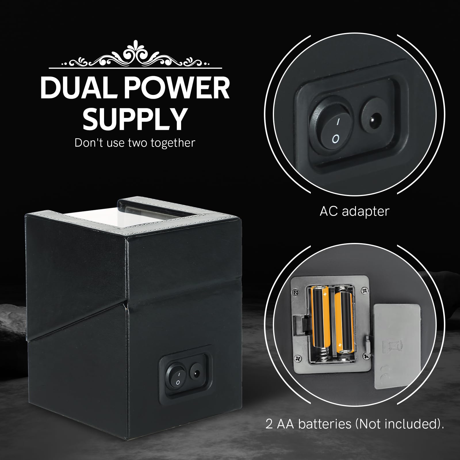 Premium Automatic Single Watch Winder - Black Leather Case with Ultra Quiet Motor for Men & Women | AC/Battery Powered Watch Storage Display Box | Perfect for Home, Office & Travel Use