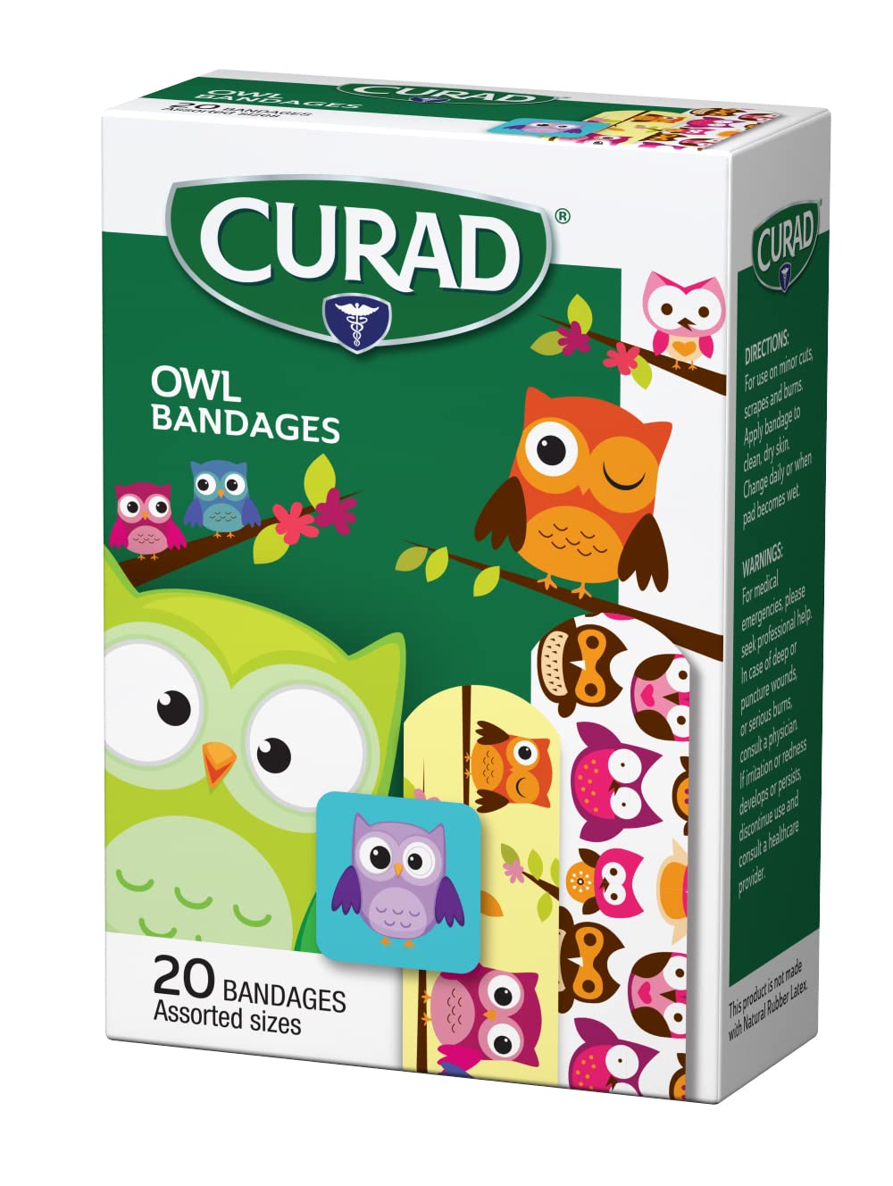 Curad Bandages for Kids - 120 Piece Assortment (6 Boxes of 20) | Adhesive Wound Care with Fun Owl Designs | First Aid for Cuts, Scrapes & Minor Injuries | Perfect for School, Home & Travel First Aid Kits