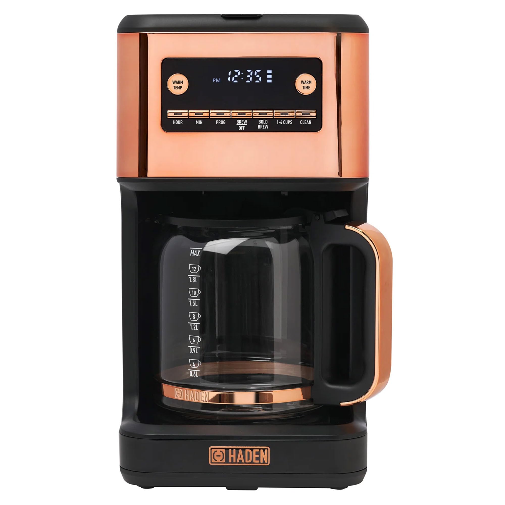 HADEN 14-Cup Programmable Coffee Maker with 120-Minute Keep Warm, Delay Brew & Adjustable Strength - Black/Copper - Perfect for Home, Office & Entertaining