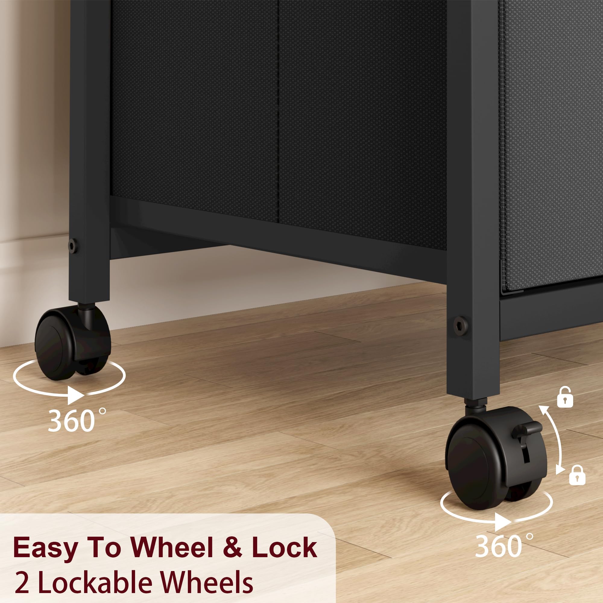 GAOMON 2-Drawer Mobile File Cabinet - Letter & A4 Size Vertical Storage with Wheels - Black Fabric Under Desk Organizer for Home Office | Perfect for Document Storage & Workspace Organization