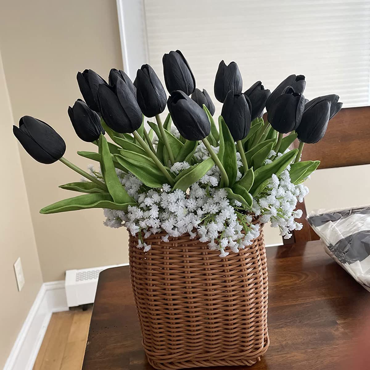 30 Pcs Real Touch PU Artificial Tulips Flowers - Black and White Fake Tulip Bouquet for Home, Office, Wedding & Party Decorations | Perfect for Centerpieces, Table Arrangements and Seasonal Home Decor