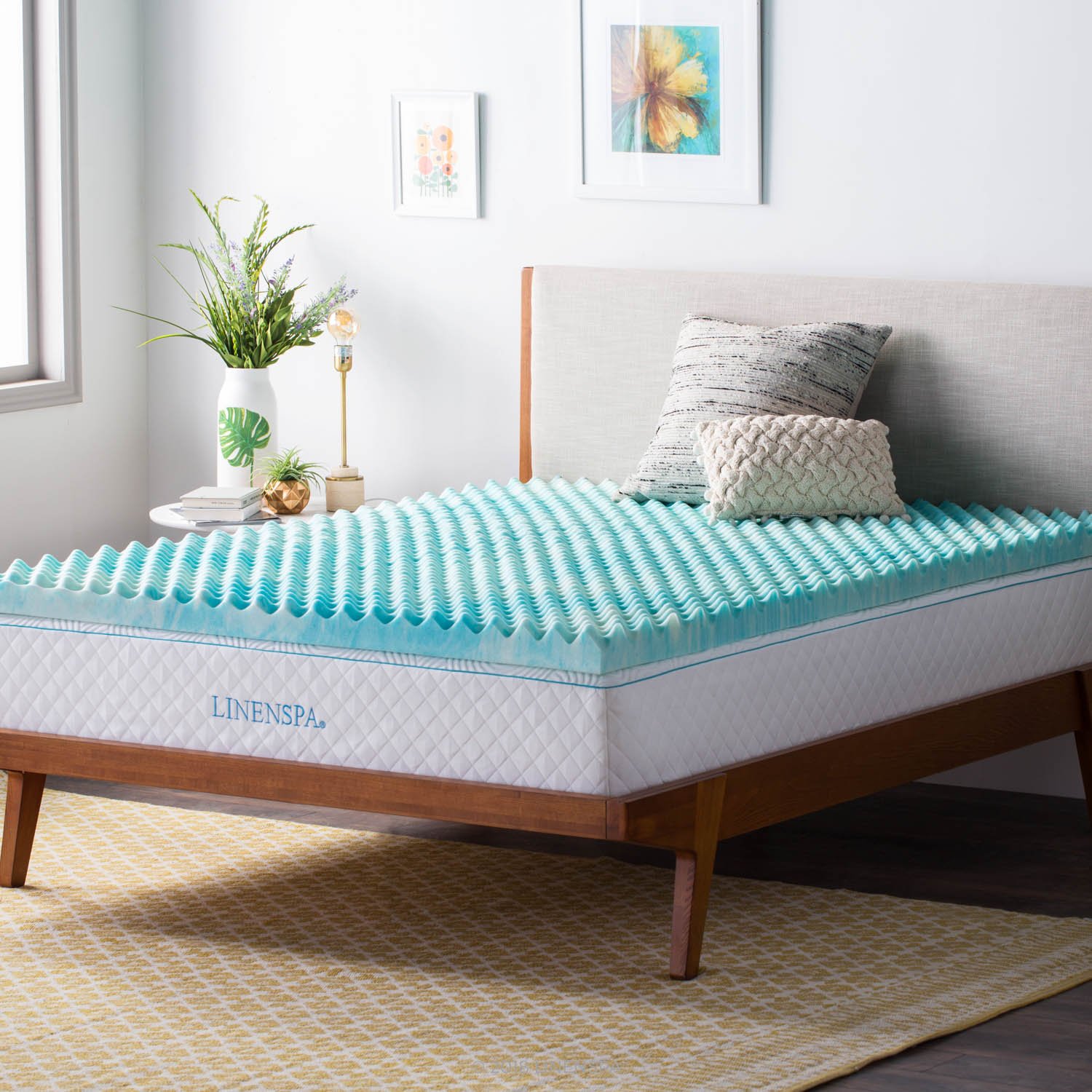 Linenspa 3 Inch Gel Memory Foam Mattress Topper - Twin XL Size, Blue Swirl Design | Pressure Relief & Airflow Technology for Better Sleep | Perfect for Guest Beds, Dorm Rooms & Home Comfort Upgrade
