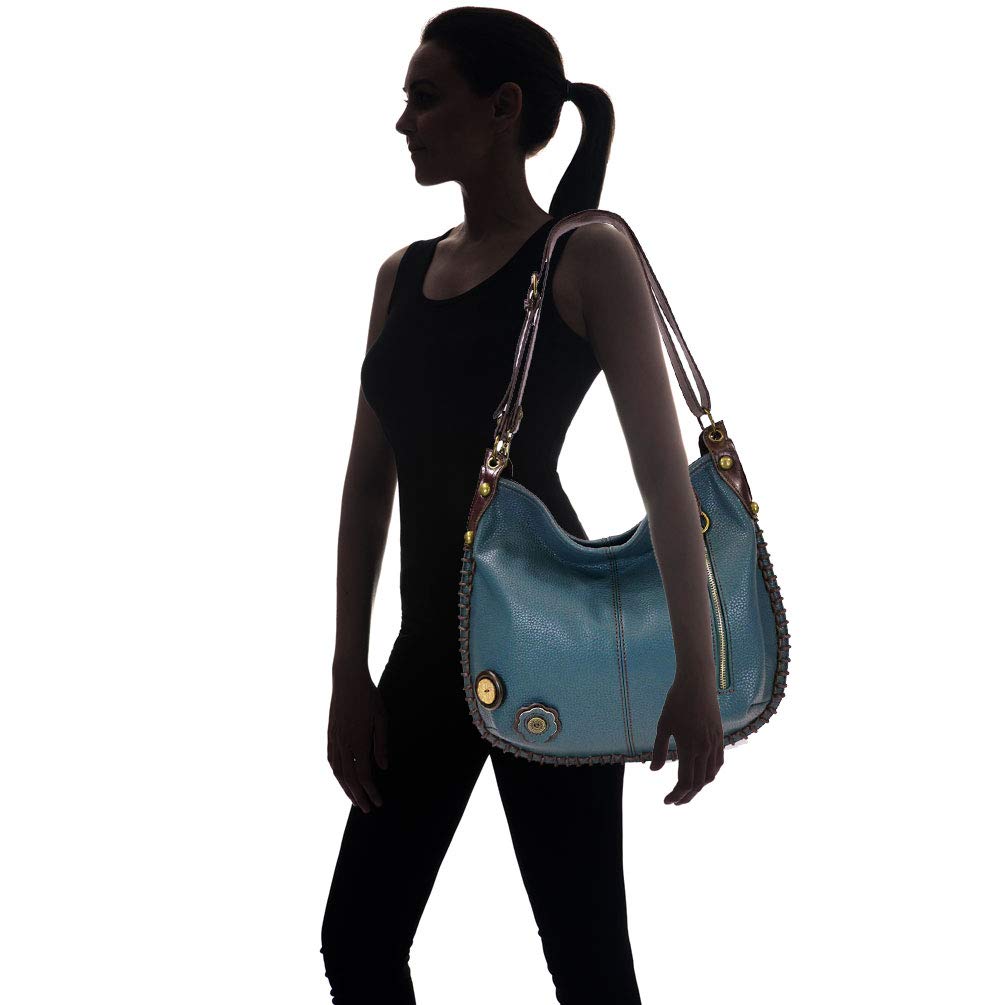 Chala Women's Large Soft Shoulder Bag Crossbody Purse with Key Fob - Navy Blue Cactus Print Casual Handbag for Work, Travel & Everyday Use