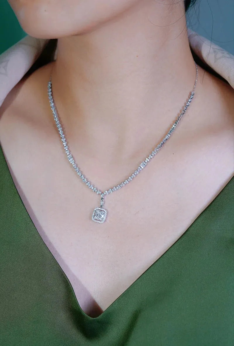 18K White Gold Diamond Necklace for Women - 2.6 Carat Natural Diamond Romantic Galaxy Pendant - Elegant Engagement & Wedding Jewelry Gift for Her - Perfect for Anniversaries, Valentine's Day & Special Occasions