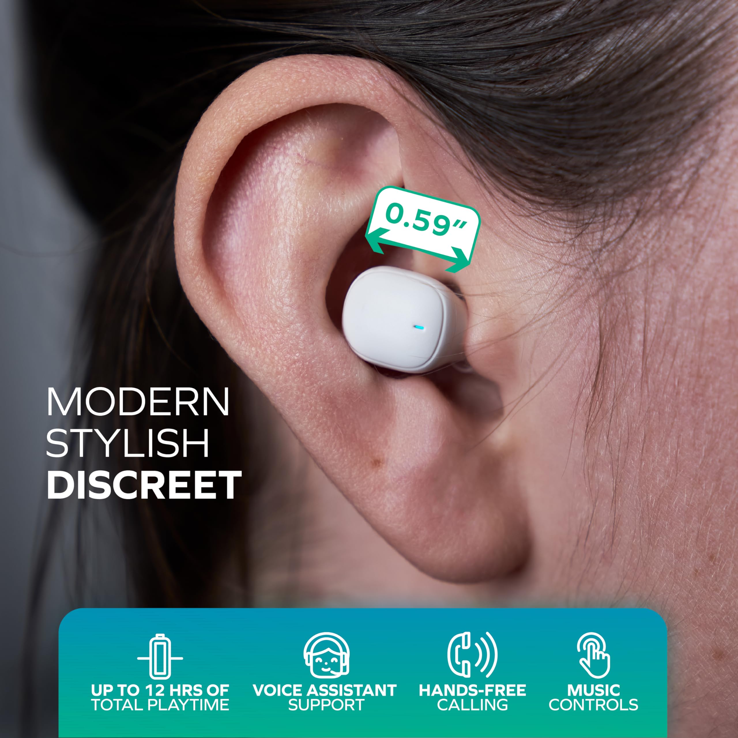 Coby Mini True Wireless Earbuds - World's Smallest Bluetooth Earbuds with 12-Hour Battery, Built-in Mic & Lightweight Design | Perfect for Running, Gym Workouts & Commuting (White)