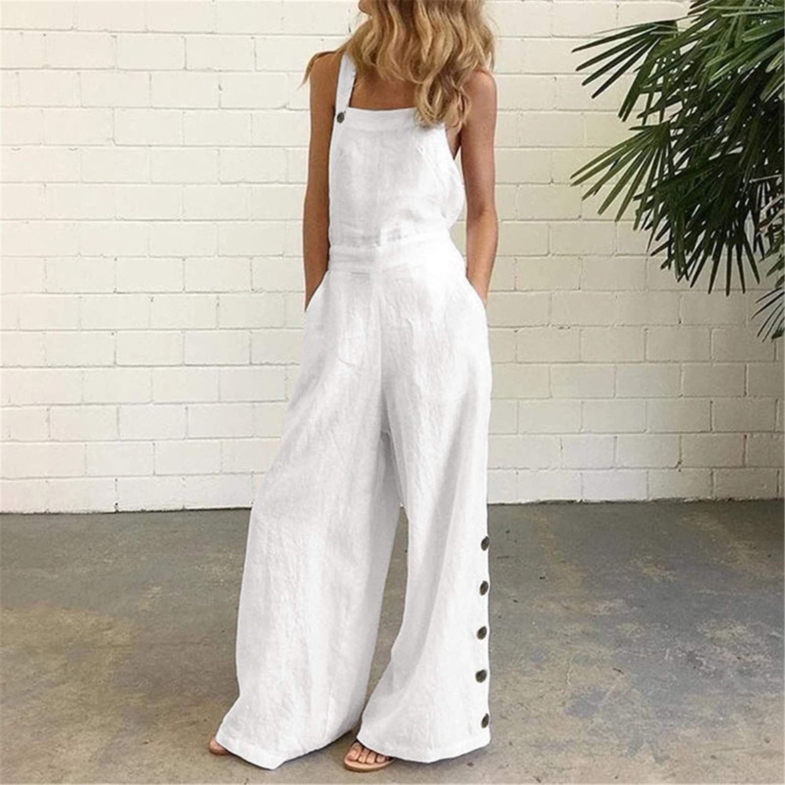 Floral Printed Jumpsuits for Women - Casual Sleeveless Spaghetti Strap Romper with Baggy Bib Overalls & Wide Leg Pants - Plus Size Summer Outfit for Beach, Vacation and Outdoor Activities