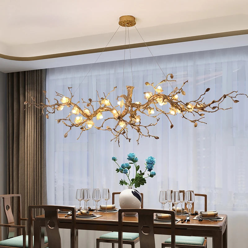 Noa Flower Branch Chandelier - Elegant Floral Crystal Ceiling Light Fixture for Dining Room, Bedroom & Living Room Decor | Modern Boho Home Lighting Solution