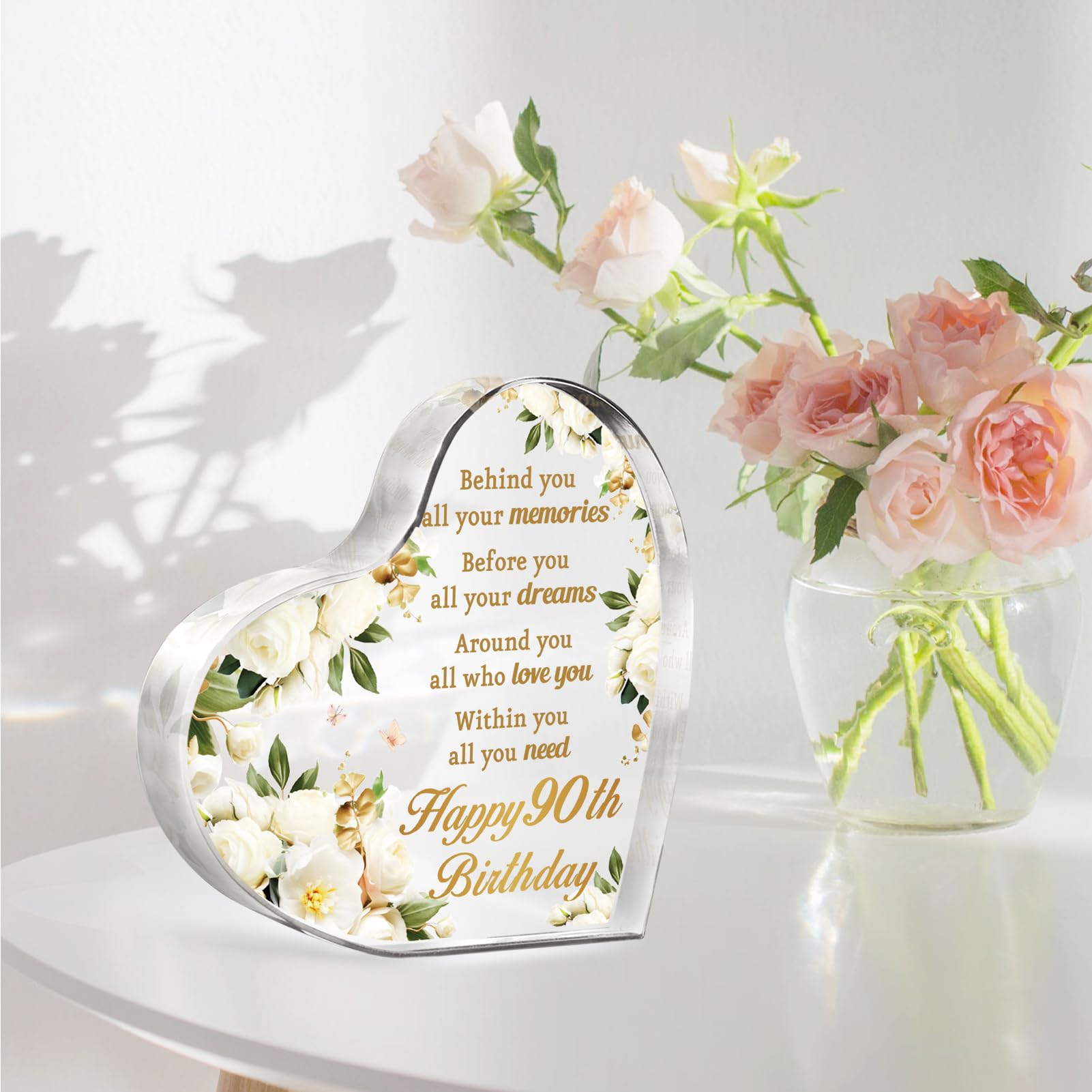 90th Birthday Gifts for Women - Personalized Acrylic Paperweight (3.9