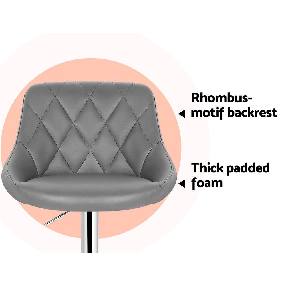 4 Bar Stools with Leather Padded Seats & Gas Lift Mechanism in Grey - Perfect for Kitchen Islands, Breakfast Bars & Home Bars