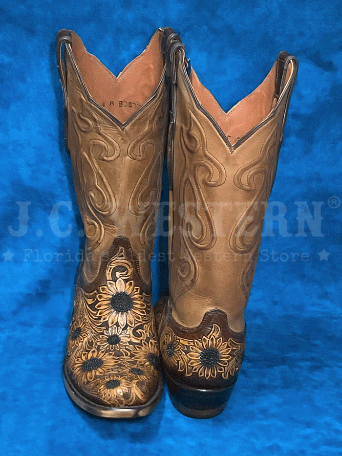 Handtooled Sunflower Women's Cowboy Boots - Black Jack LHT 1812 V4 in Chocolate Antique Tan | Western Fashion, Country Dance, Rodeo & Everyday Wear