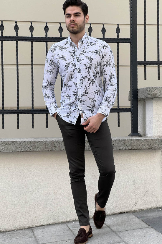 Slim Fit High-Quality Patterned Cotton White Shirt for Men | Casual & Formal Wear | Office, Date Night & Special Occasions