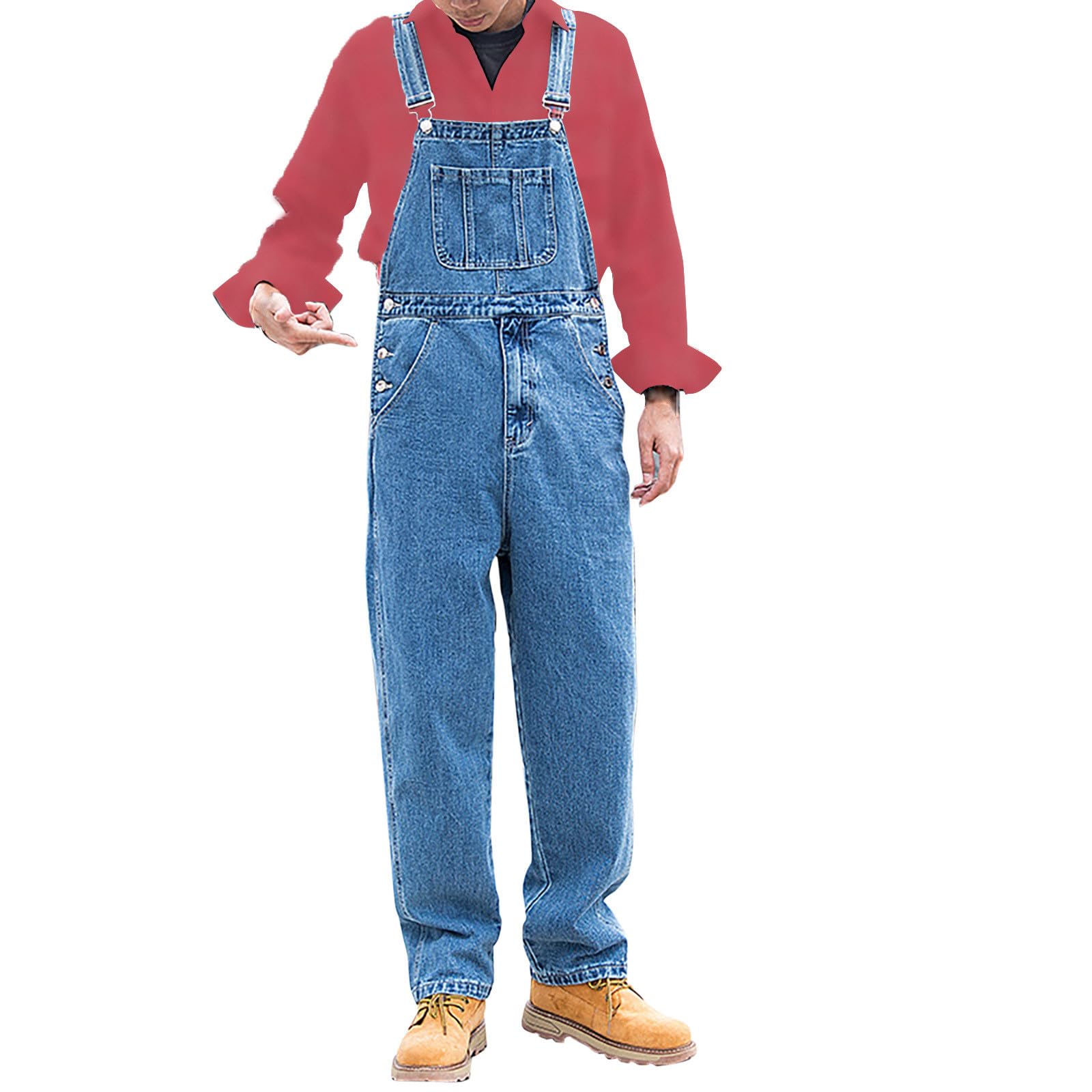 KonJim Men's Lightweight Denim Bib Overalls - Loose Fit Casual & Work Jumpsuit with Adjustable Straps | Durable Utility Coveralls for Farming, Construction & Outdoor Activities | Fashionable Romper Workwear for Everyday Style