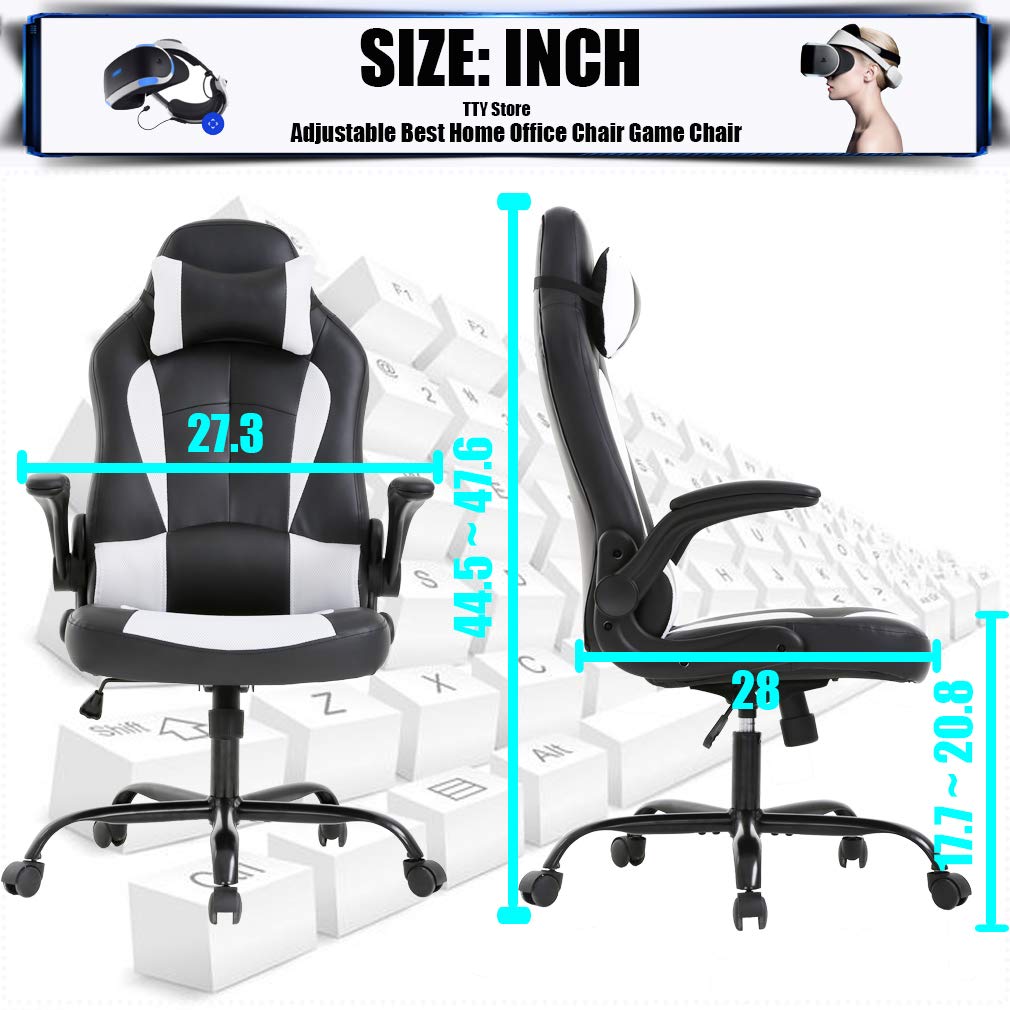 Premium Ergonomic PC Gaming Chair with Massage & Lumbar Support - Heavy Duty Racing Style Office Chair with Adjustable Headrest & Flip-Up Arms - Best Home & Video Game Desk Chair for Long Gaming Sessions - White
