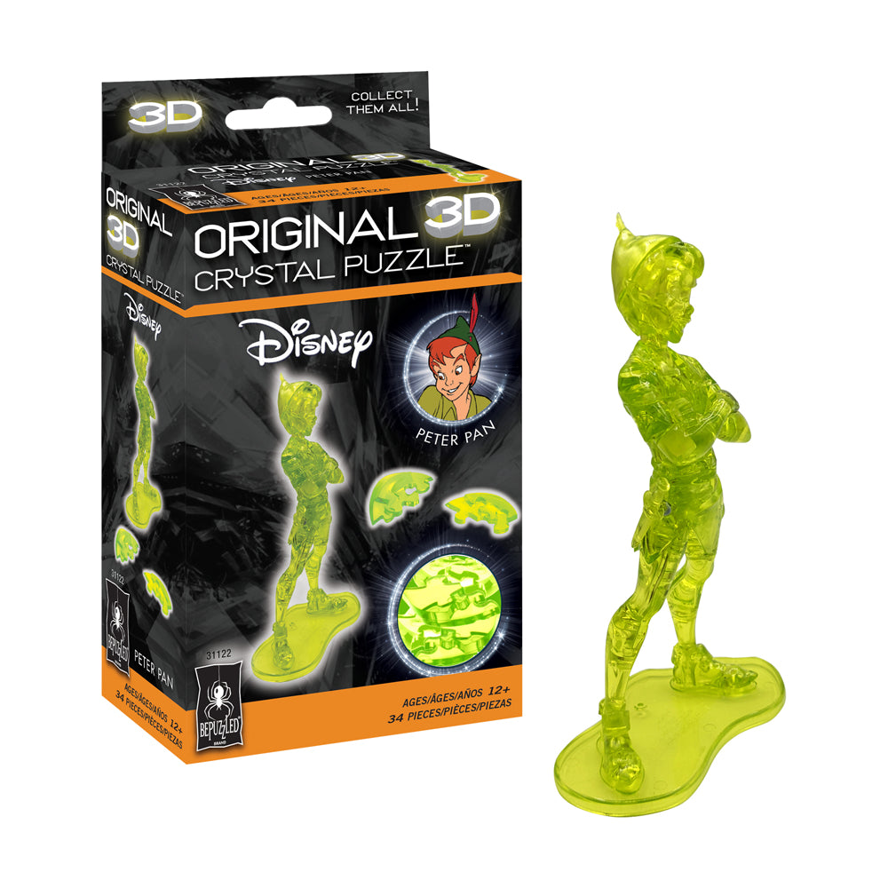 BePuzzled Disney Peter Pan 3D Crystal Puzzle - 34 Piece Brain Teaser for Kids & Adults | Fun Family Game Night Activity & Disney Collector's Item