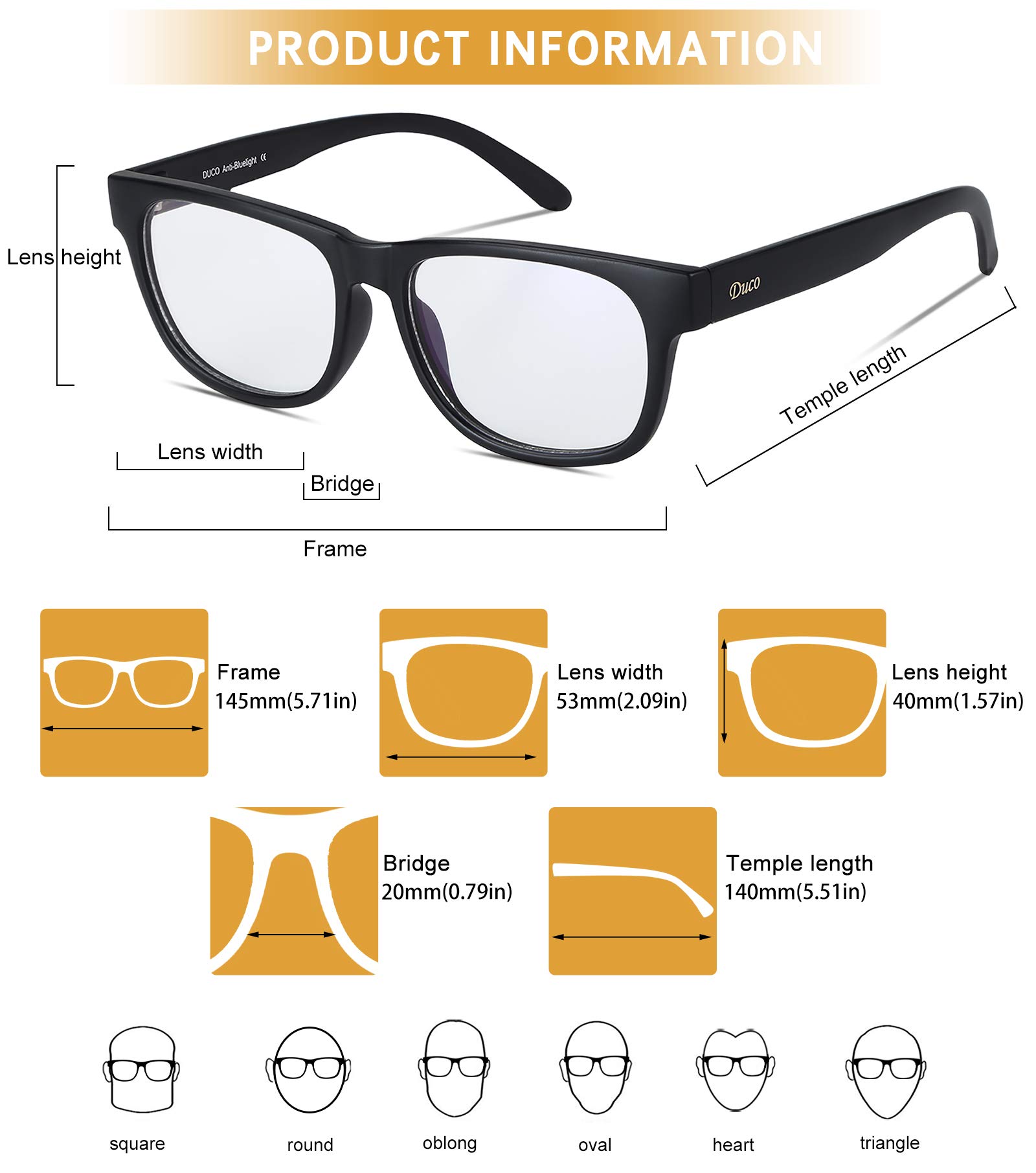 DUCO Blue Light Blocking Glasses for Gamers & Computer Use - Anti Eye Strain, UV Protection Gaming Glasses for PC, Phone & Digital Screen Use