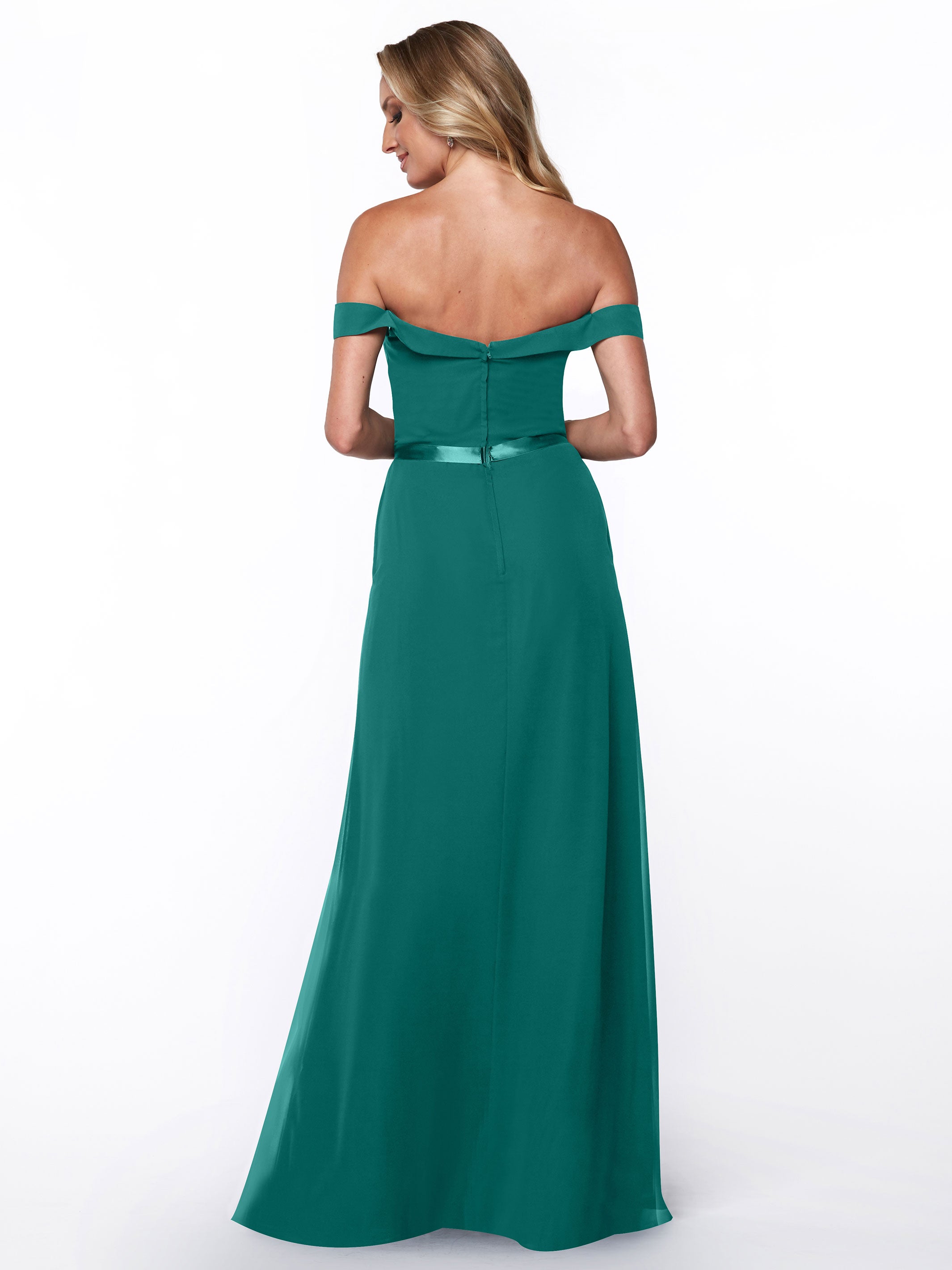 Elegant Off-The-Shoulder Chiffon A-Line Bridesmaid Dress with Sash - Style 80145 | Perfect for Weddings, Formal Events & Special Occasions
