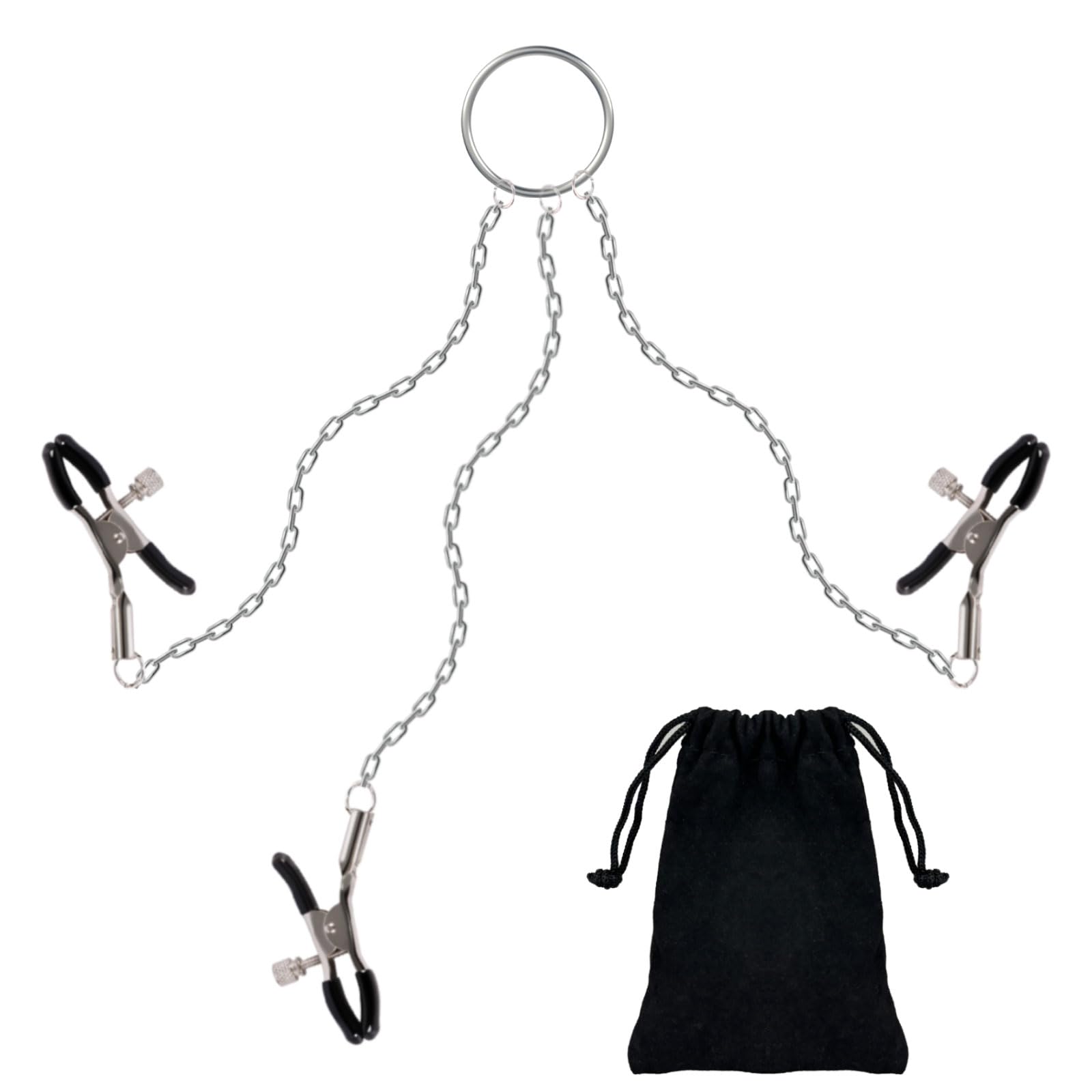 Adjustable Non-Piercing Metal Nipple Clamps & Clit Clamps Set with Chain - BDSM Adult Sex Toys for Couples, Sensual Play & Spice Up Your Intimate Moments - Perfect for Valentine's Gifts & Role Play Scenes