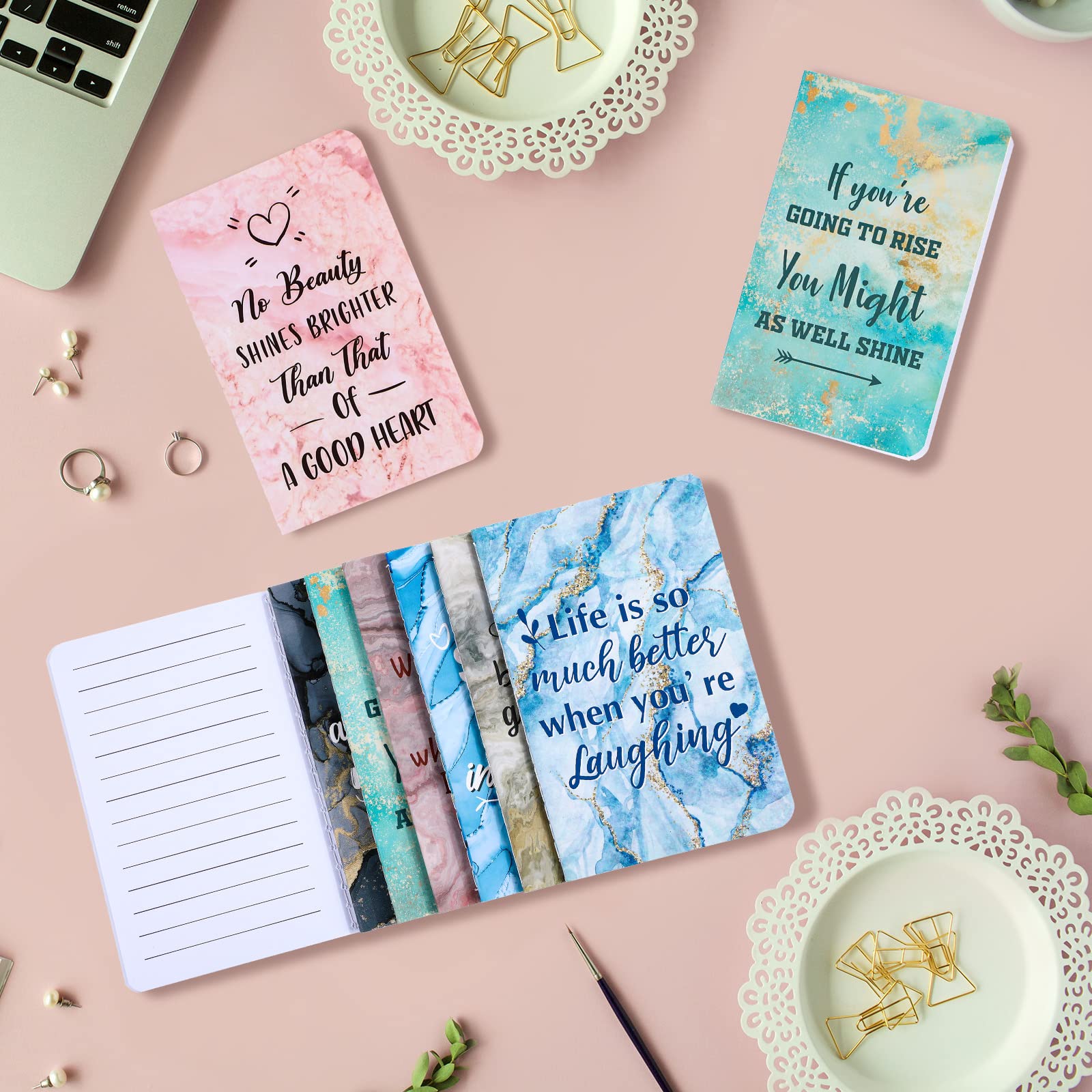 24-Pack Mini Colorful Notebooks Bulk - Funny Motivational Journals, Inspirational Notepads, Small Pocket Notebooks for Teachers, Office Prizes & Travel Gifts (Marble Style) - Perfect for School, Work & Daily Journaling