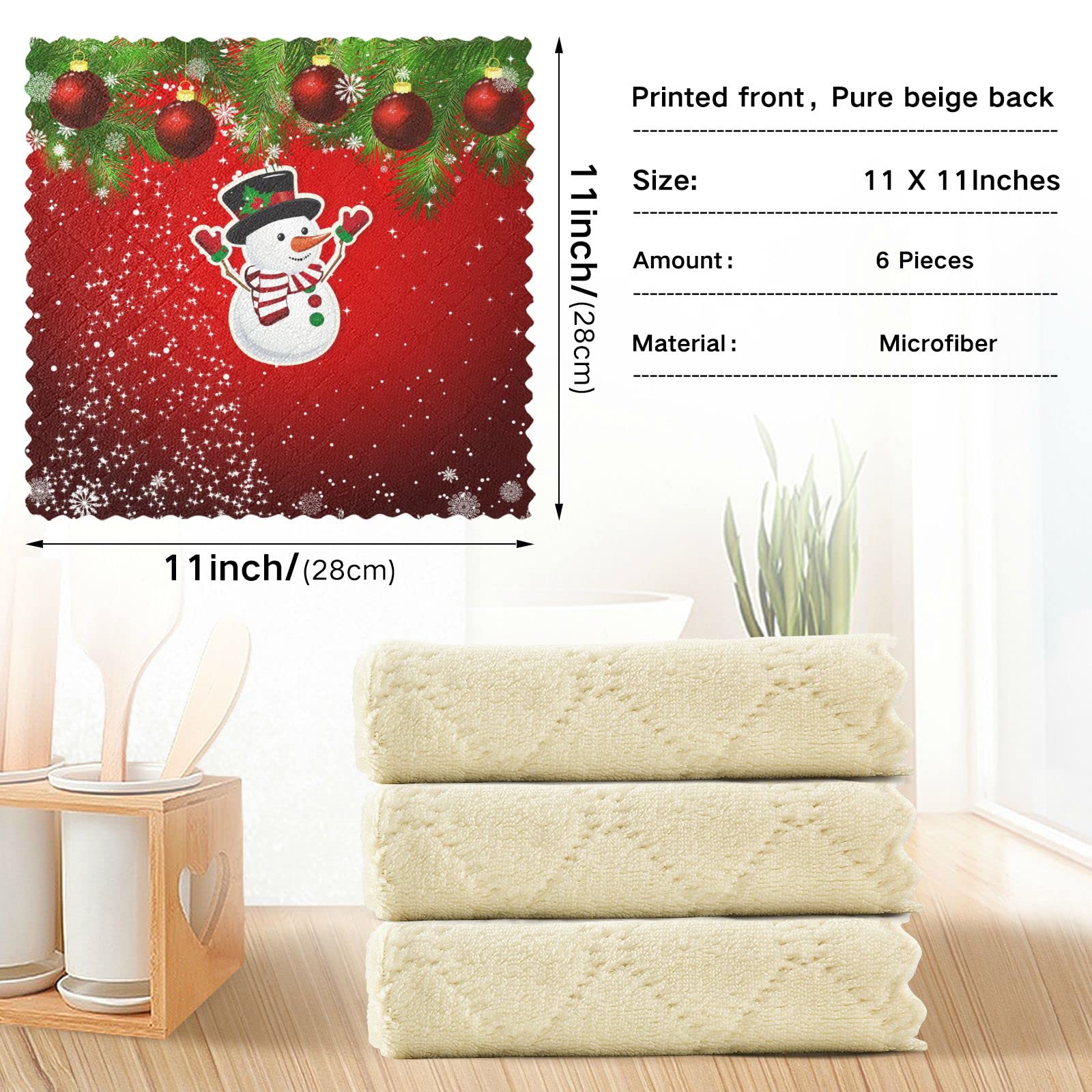 SUABO 6 Pack Christmas Kitchen Towels - Snowman Dish Cloths for Holiday Cleaning & Decor