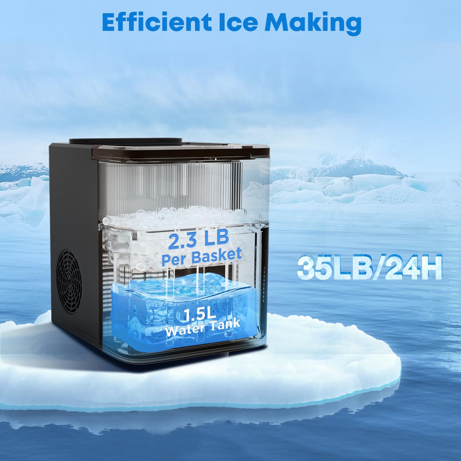 Portable Ice Maker Machine - 35lbs/Day, 9 Ice Cubes in 6 Minutes, Self-Cleaning Countertop Ice Maker with 2 Ice Cube Sizes (Bullet & Cube) & Scoop Basket - Perfect for Home Kitchen, Office, RV Camping, Parties & Bars