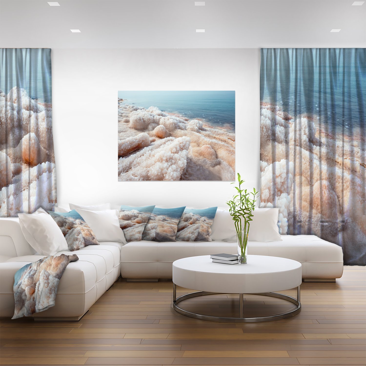 Extra Large Dead Sea Beach Canvas Art - Stunning Crystallized Salt Seascape Wall Decor for Living Room, Bedroom & Office