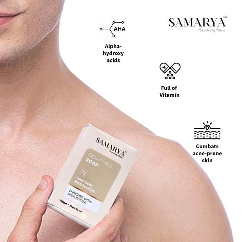 Samarya Goat Milk Soap for Skin Brightening & Lightening (4.4oz) - Natural Exfoliating Bath Bar with Vitamins & Lactic Acid - Nutrient-Rich Cleansing Soap for Face & Body - Perfect for Dry, Sensitive Skin & Daily Skincare Routine