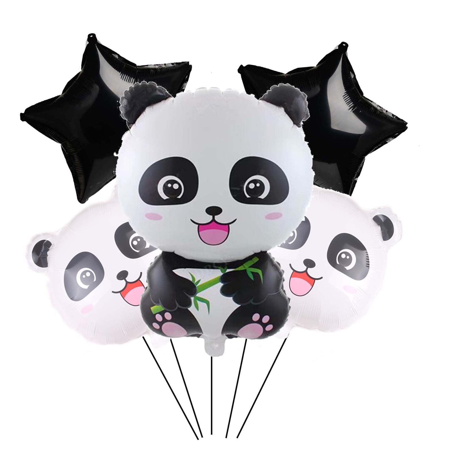 5 PCS Panda Foil Balloons with Black Stars - Panda Theme Party Decorations for Kids Birthday, Baby Shower & Wedding - Perfect for Birthday Parties, Baby Showers, Gender Reveals and Themed Events