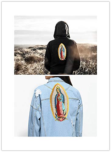 Virgin Mary Embroidered Patch - Our Lady of Guadalupe Iron On Applique for Jackets, Hats & Bags - Religious Embroidery Sew On Patch for DIY Crafts & Clothing Customization