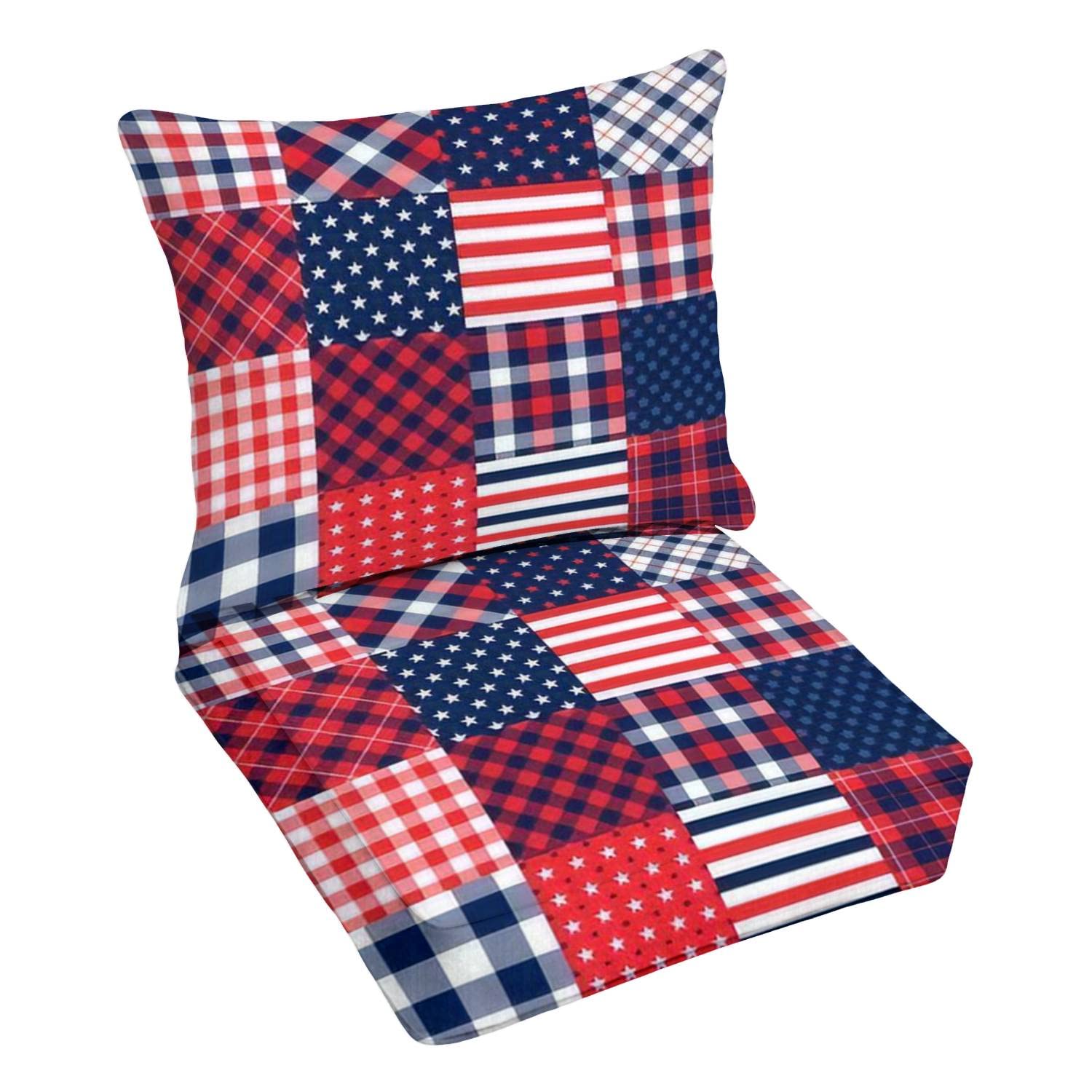 Premium Outdoor Deep Seating Cushion Set - Patriotic Americana Stars & Stripes Design - Thick Quilted Patio Furniture Replacement Cushions for Lounge Chairs - Water-Resistant & Durable - Perfect for Backyard, Poolside, and Deck Relaxation