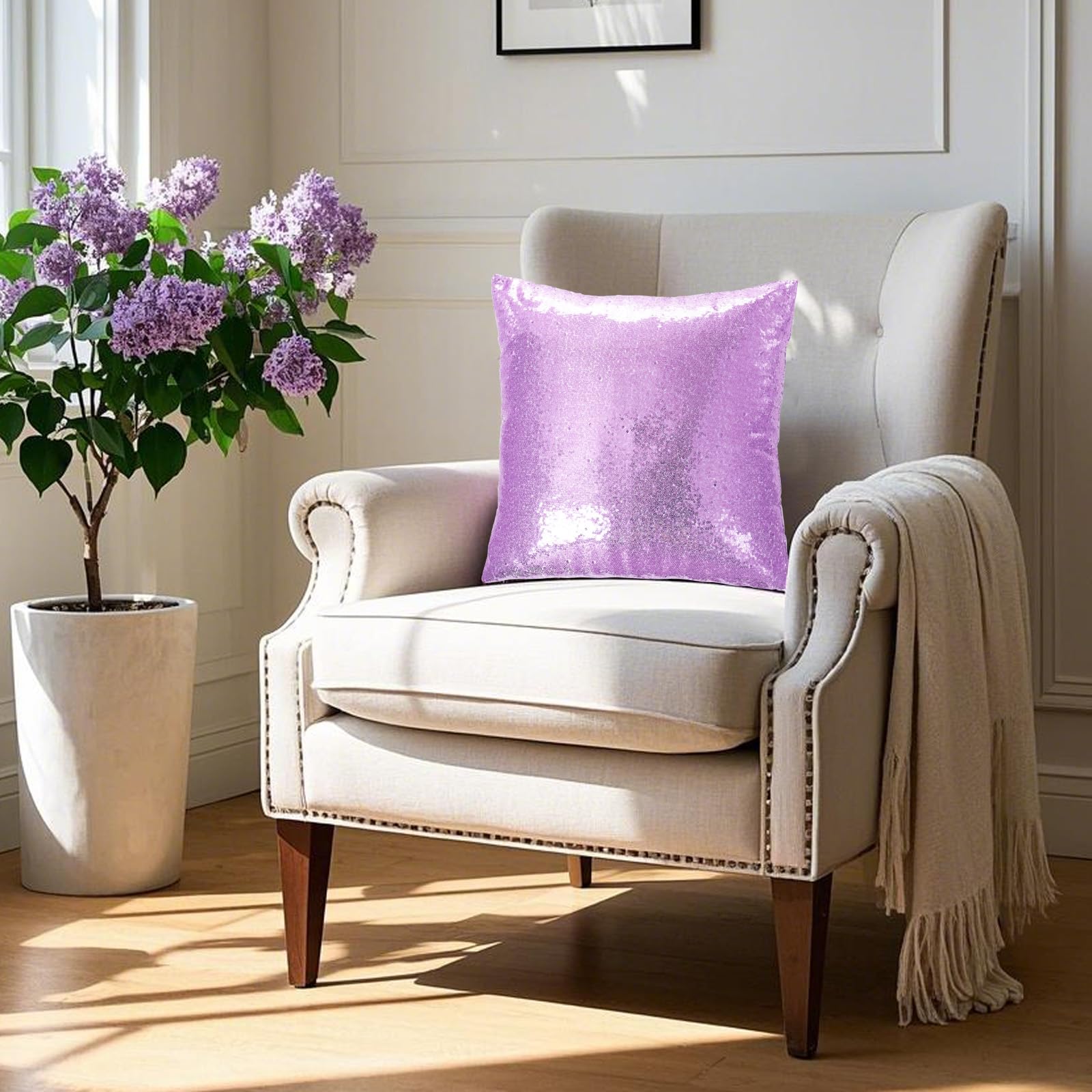 Lavender Sequin Decorative Pillow Covers Set of 2 - 18x18 Inch Sparkling Throw Pillow Covers for Sofa, Couch & Bed - Perfect for Living Room Decor, Home Accents and Gift Giving