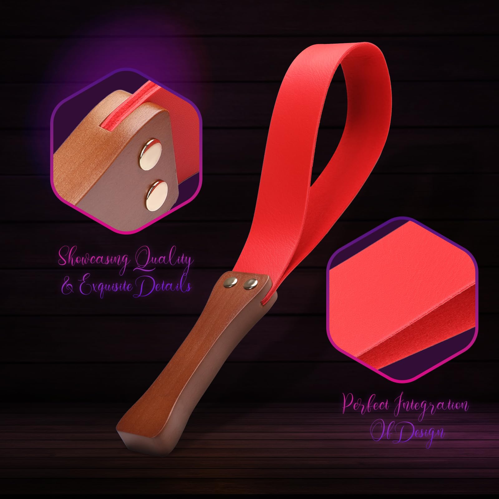 Leather BDSM Paddle Whip with Wooden Handle - Adult Spanking Toy for Couples Role Play - Sensual Bondage & Impact Play Accessory - Perfect for Bedroom Fun, BDSM Scenes & Erotic Exploration