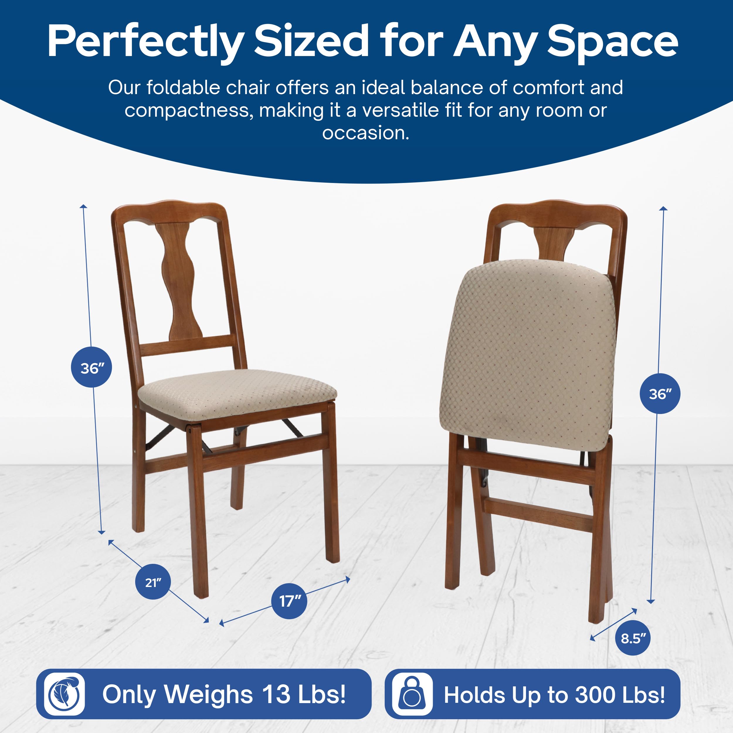Stakmore Queen Anne Folding Chairs Set of 2 - Fruitwood Finish - Space Saving Dining Chairs for Small Spaces, Kitchen, Banquet & Extra Seating